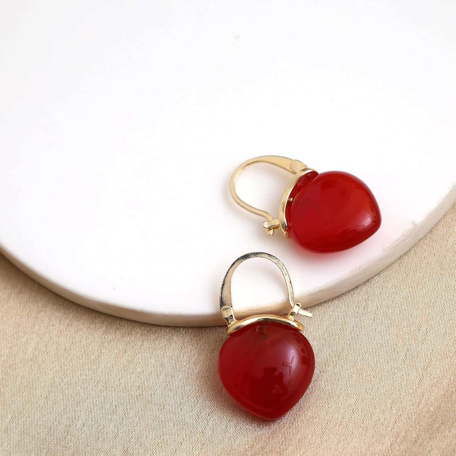 Gempires Carnelian Huggie Hoop Earrings, Dangling Earrings for Women, Handmade 15mm Pear shape Earrings, Everyday Wear, 14k Gold Plated Jewelry,