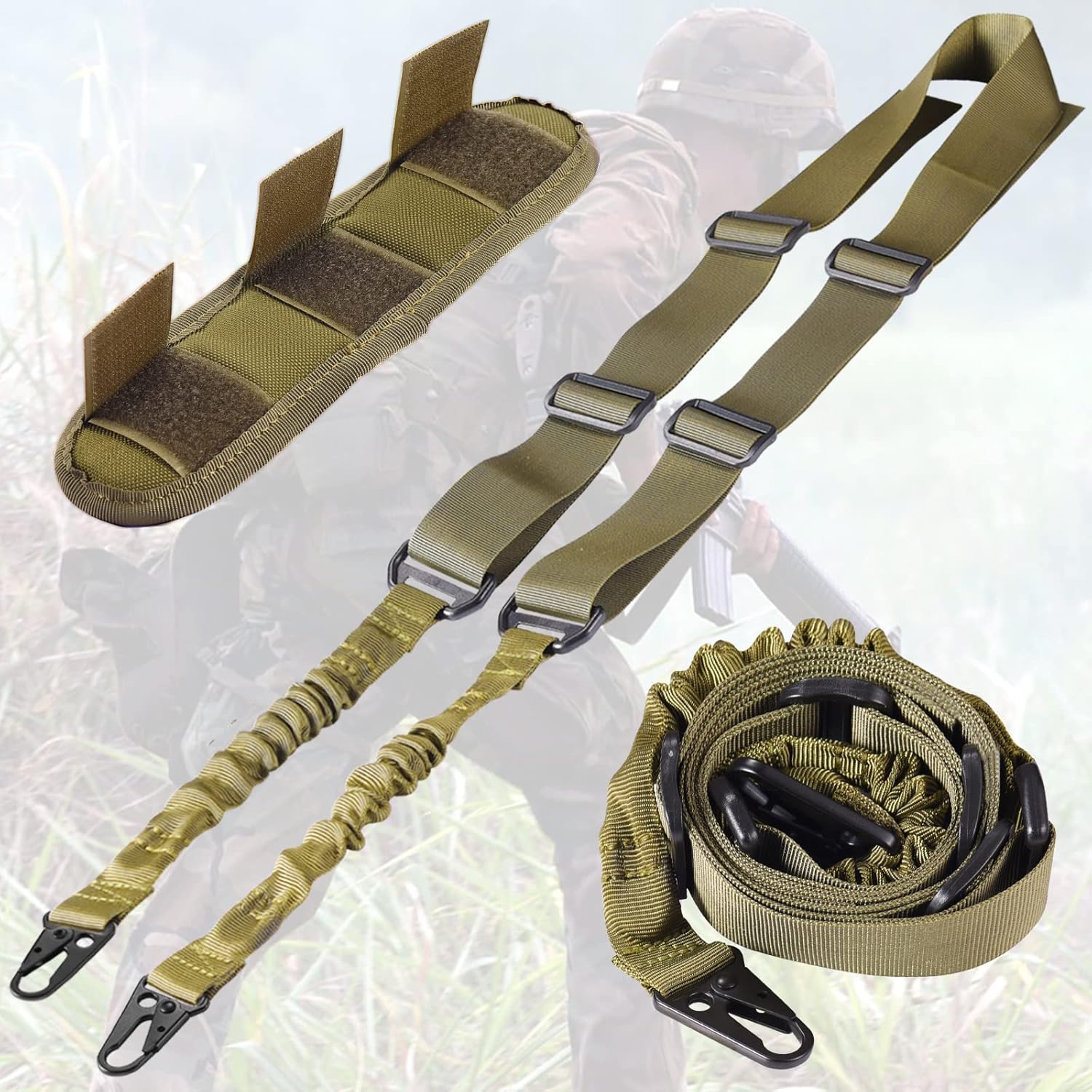 Eslinga QD tradicional de dos puntos con almohadilla para el hombro, ajustable extra larga de 2 puntos tradicional QD – 1 paquete