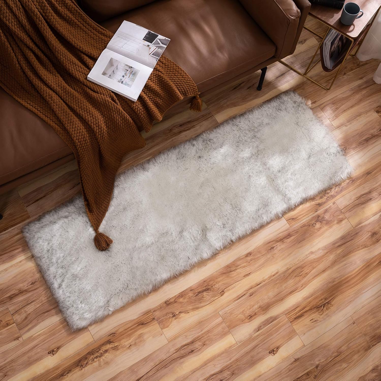 MIULEE – Tapete rectangular de pelo sintético, decorativo, supersuave, mullido, para poner al lado de la cama, sofá, suelo y habitación del bebé, 2