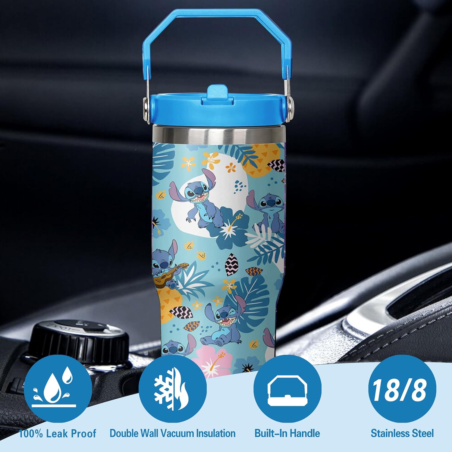 Botella de agua divertida de dibujos animados para adultos, taza de acero inoxidable para niños con asa, taza térmica de 30 onzas, vaso de café para