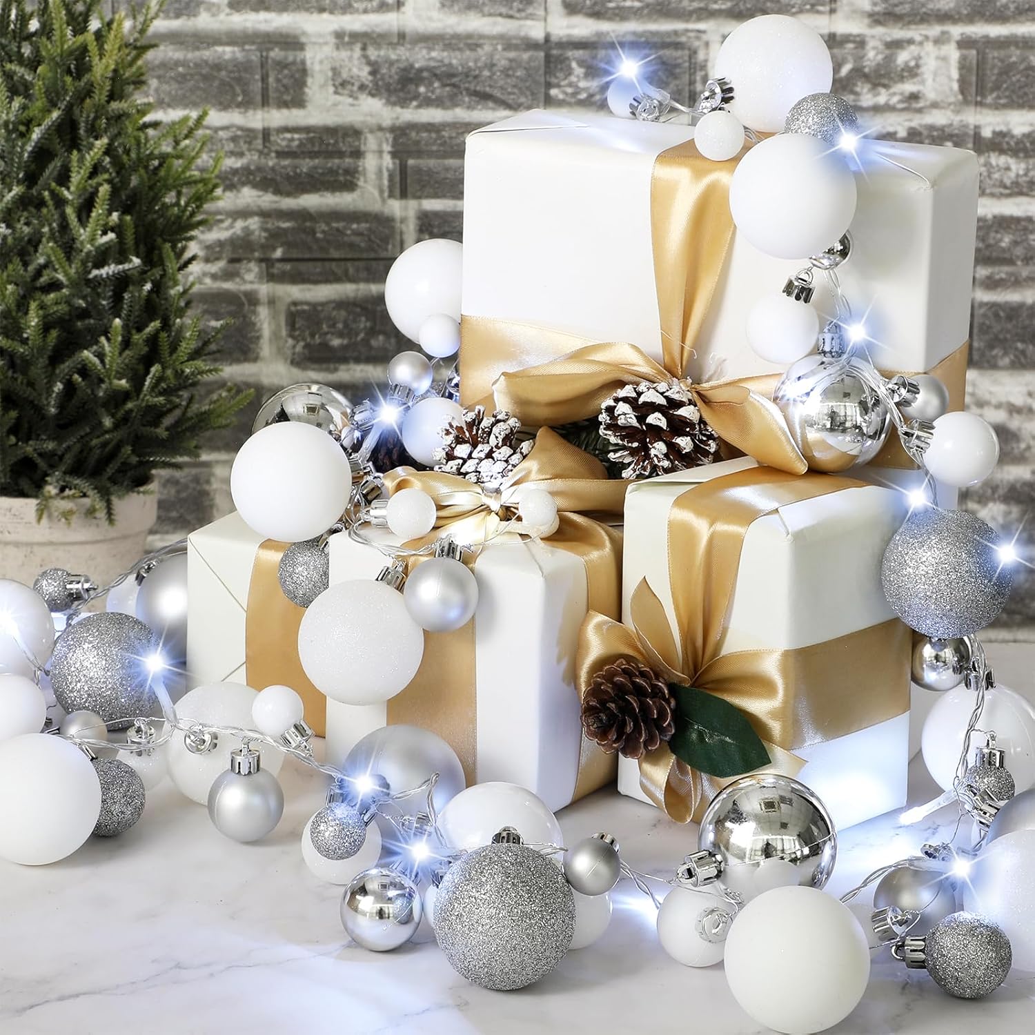 Guirnalda de bolas de Navidad de 6 pies con luces LED, guirnalda de bombillas iluminadas de Navidad, decoración de bolas de árbol de Navidad,