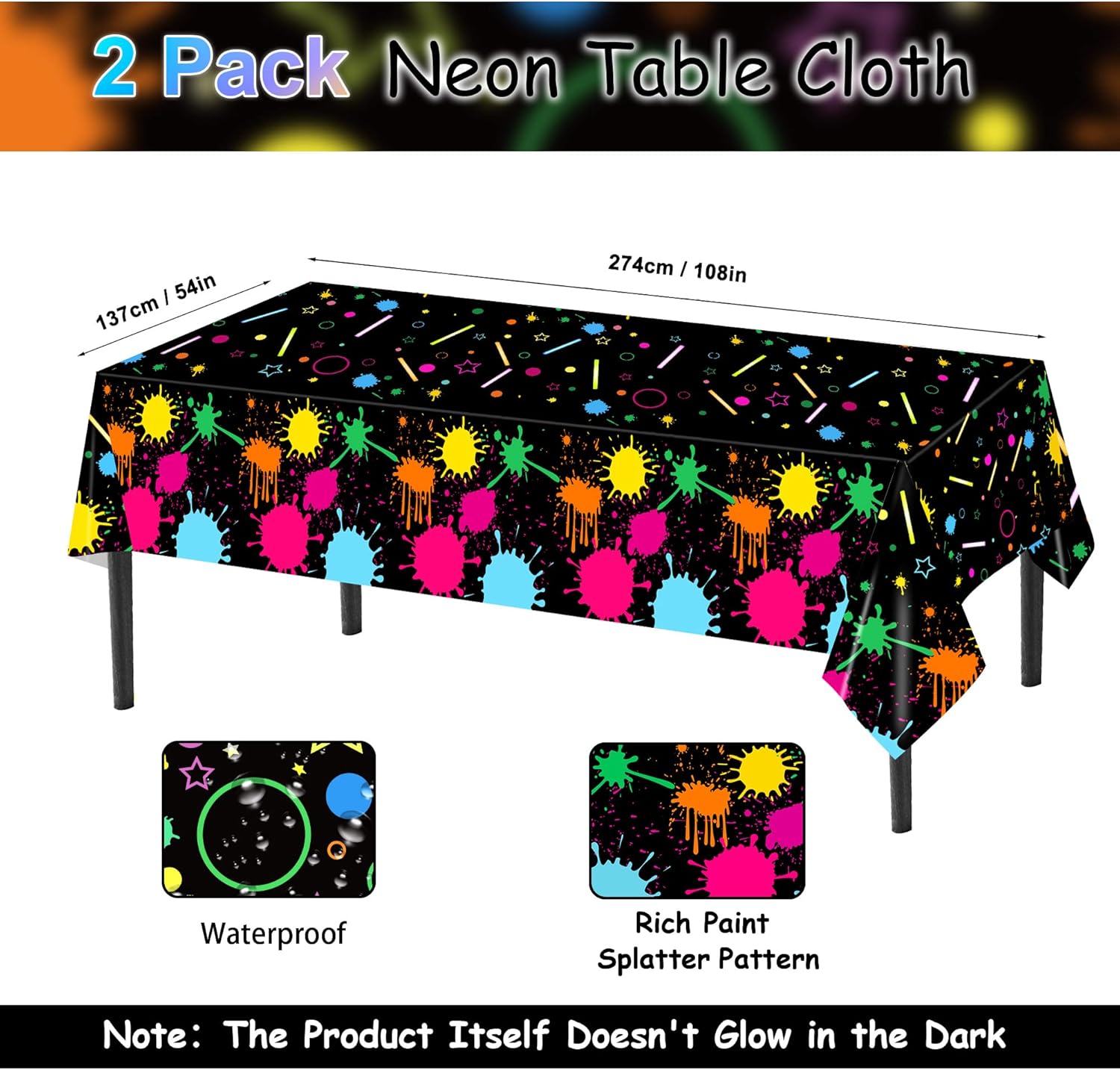 Suministros de fiesta de neón que brillan en la oscuridad, manteles de neón para fiestas, vajilla de fiesta brillante, vasos, platos y servilletas,