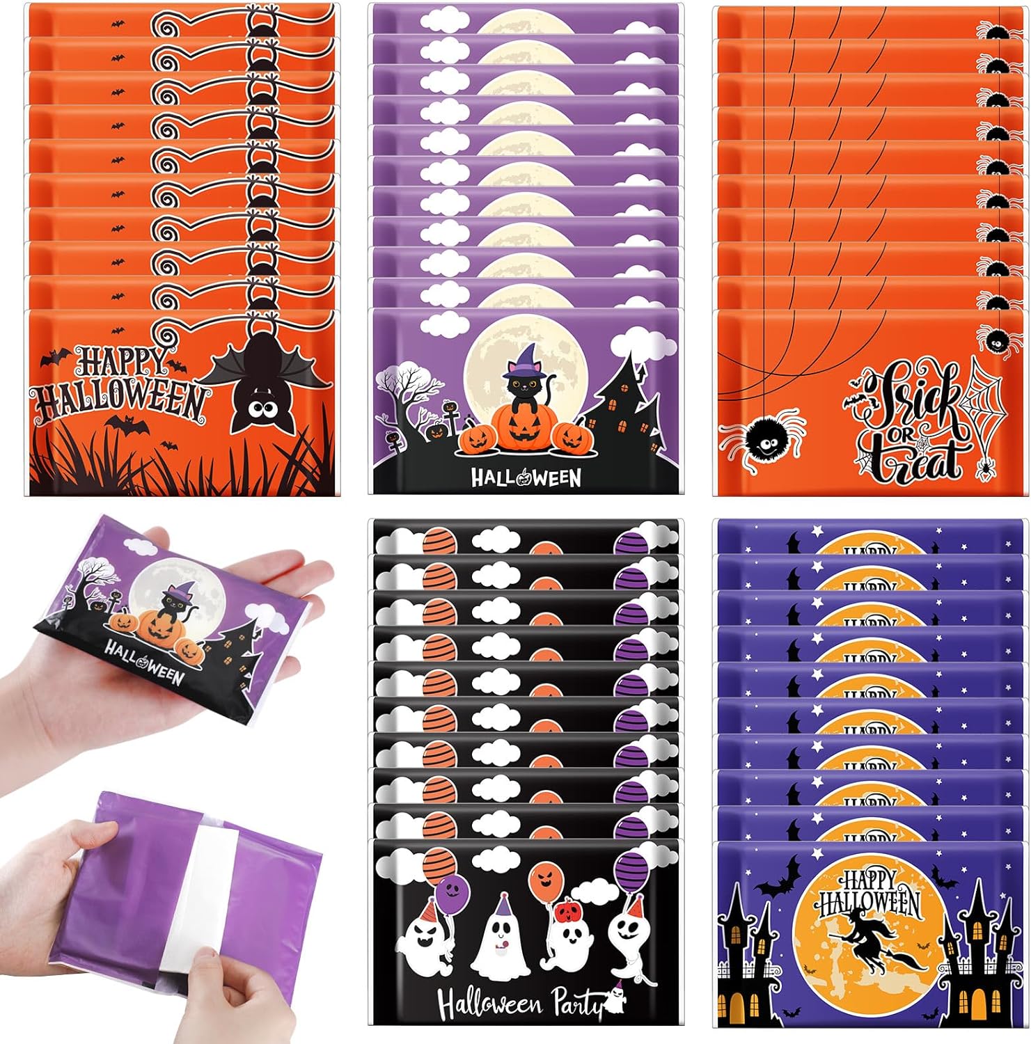 Paquete de 50 pañuelos faciales de Halloween, tamaño de viaje, 3 capas, tamaño cartera, paquetes de bolsillo para invitados, suministros de fiesta