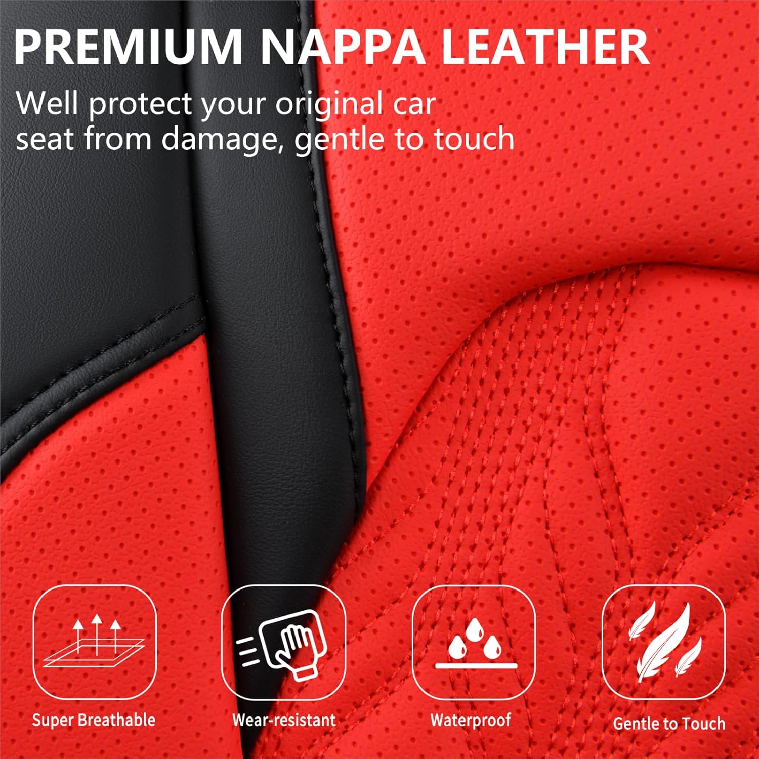 Coverado Fundas de asiento delantero de automóvil, fundas de asiento de piel de napa premium de lujo con patrón en relieve, protectores de asiento