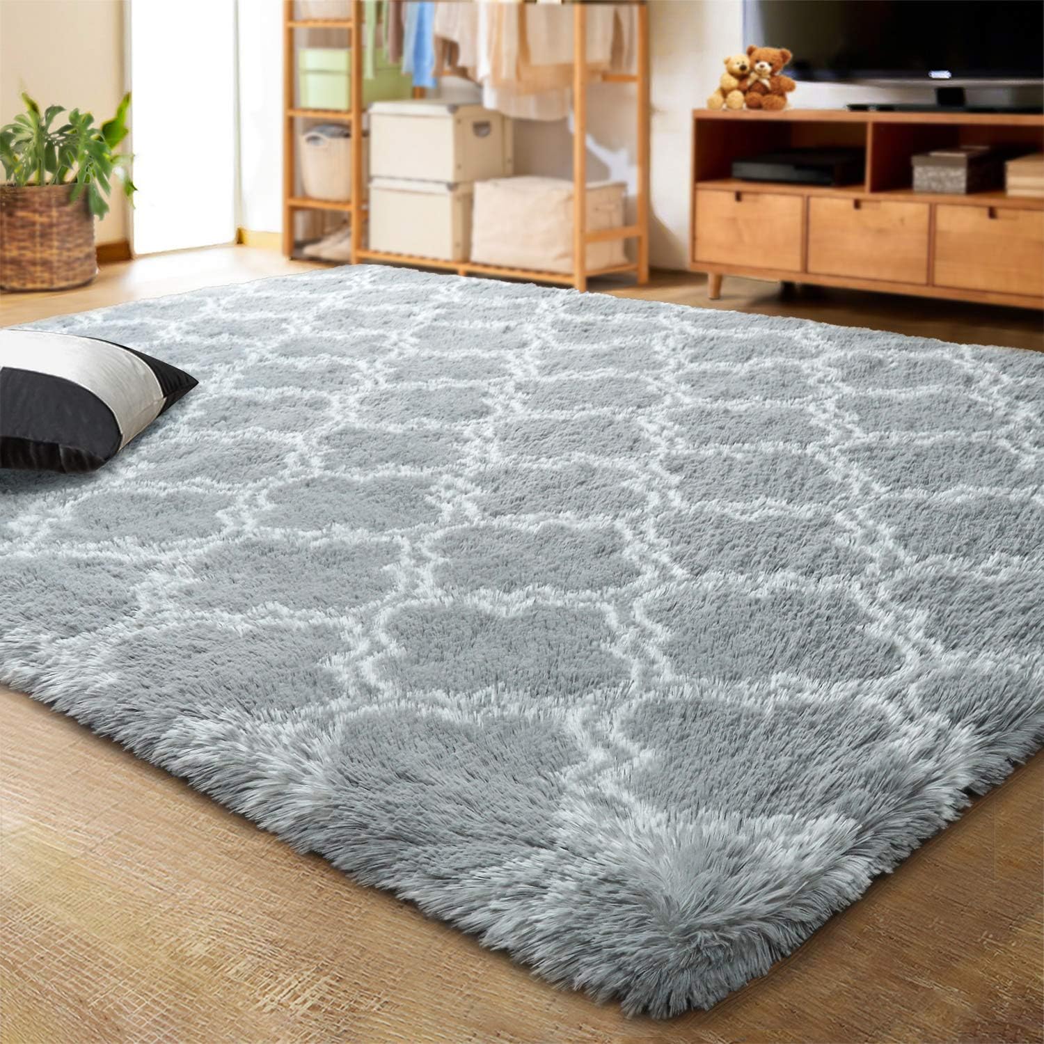 LOCHAS – Alfombra de lujo para interior, moderna, de felpa, esponjosa, extrasuave y cómoda, geométrica marroquí, para dormitorio, sala de estar,