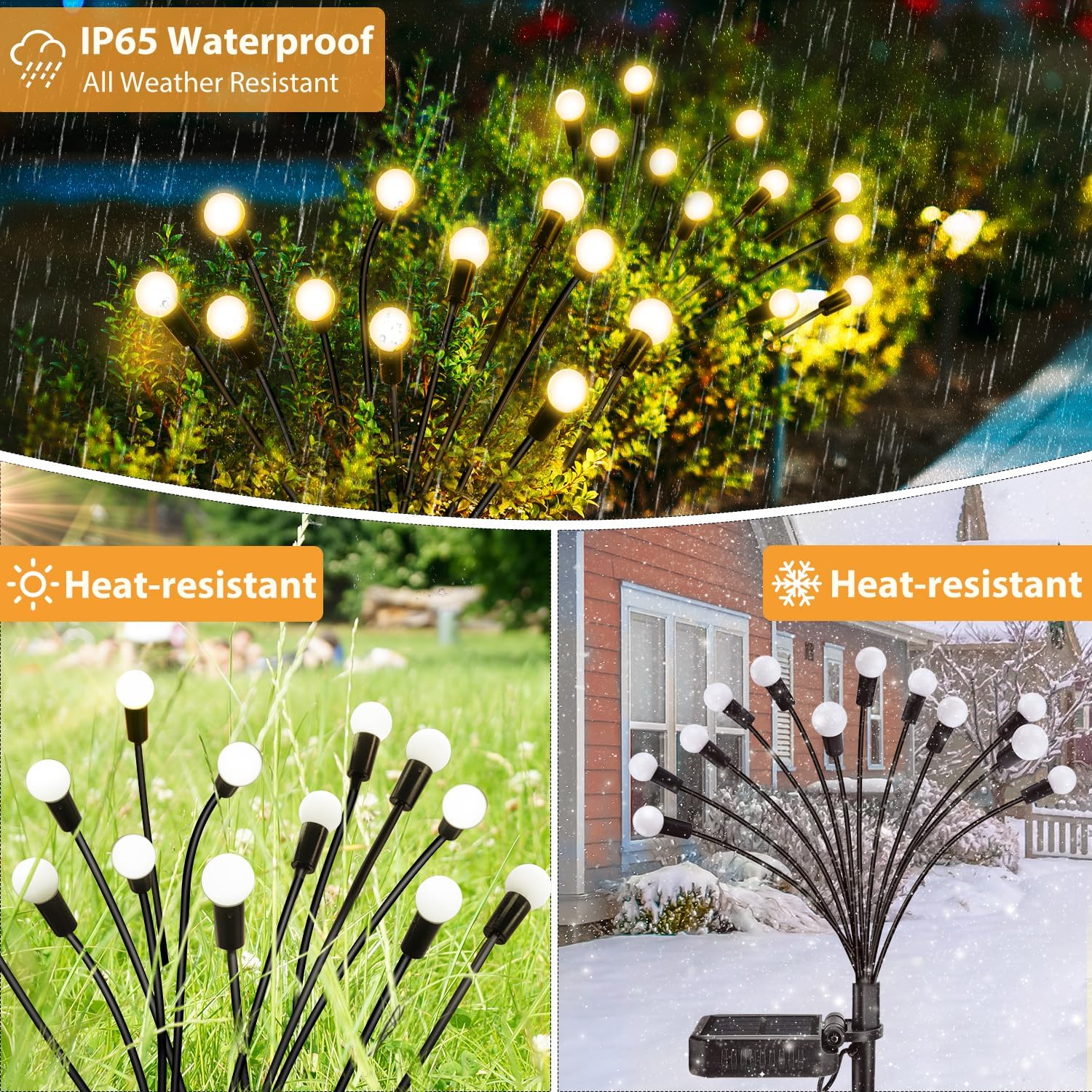 Patiobay Luces solares para exteriores, 4 paquetes de 40 LED (total) luces solares de jardín blancas cálidas, 2 modos, luces solares para