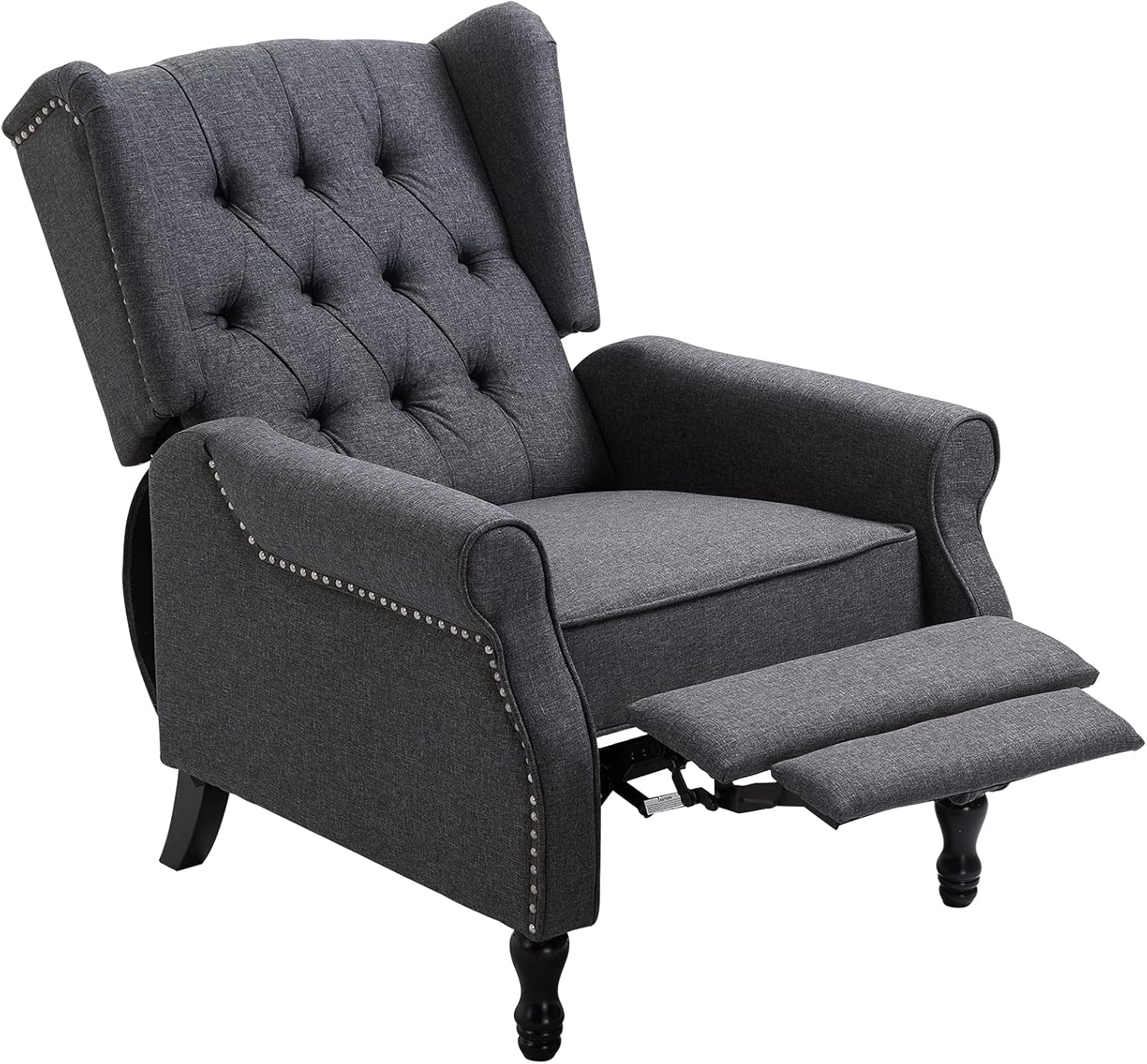 HOMCOM Silla reclinable tapizada de tela, silla de acento copetuda con respaldo de empuje, sillón de lino con reposapiés, reposabrazos, cojín