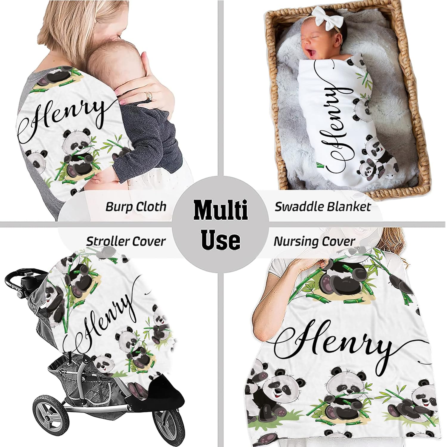 Manta de bebé panda personalizada, manta de bebé safari, manta de bebé de animales de la selva, manta de bebé bosque, manta de animal del zoológico