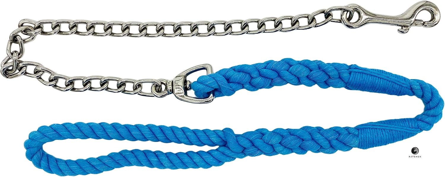 Ravenox Correa para perro con cadena (turquesa) (12 pulgada x 6 pies)  Cuerda de algodón trenzado para perro con cadena chapada en níquel y broche