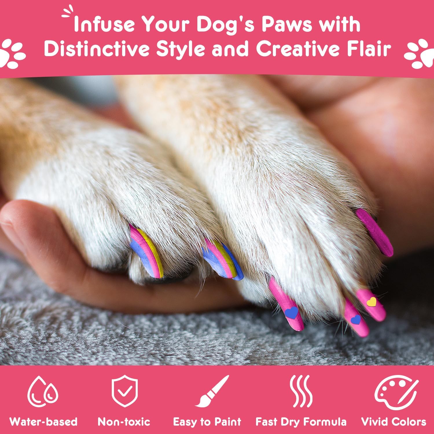 MSDADA Bolígrafos de esmalte de uñas para perros de secado rápido, juego de esmaltes de uñas de 12 colores para perros, seguro y sin olor, kit de