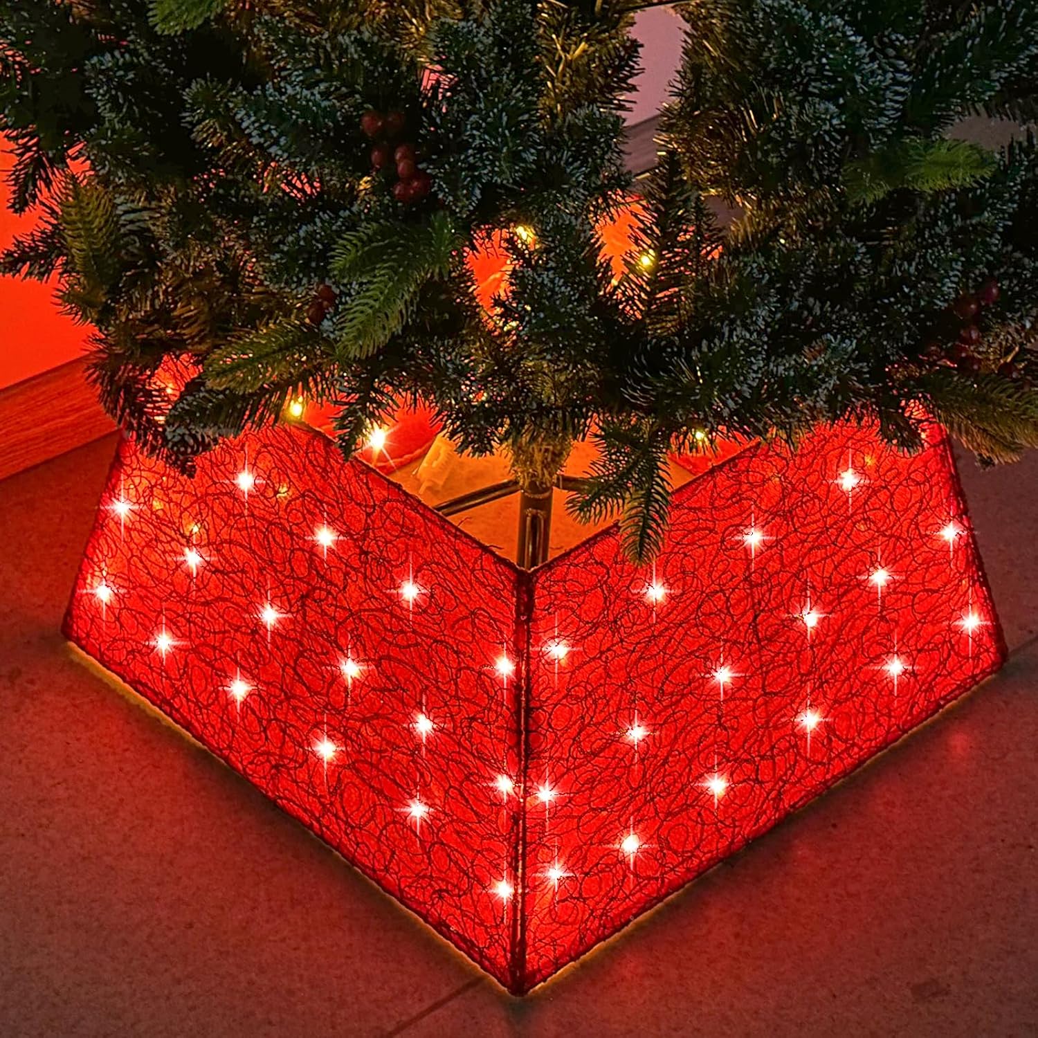 Anycosy Collar de árbol de Navidad con 70 luces LED, anillo de árbol de Navidad alimentado por batería con 8 modos y temporizador para fiesta de