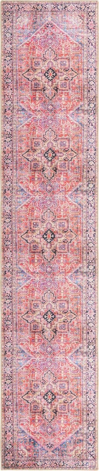 Unique Loom Revival Collection – Alfombra tradicional con borde de medallón rojonegro (2 pies 6 pulgadas x 12 pies 0)