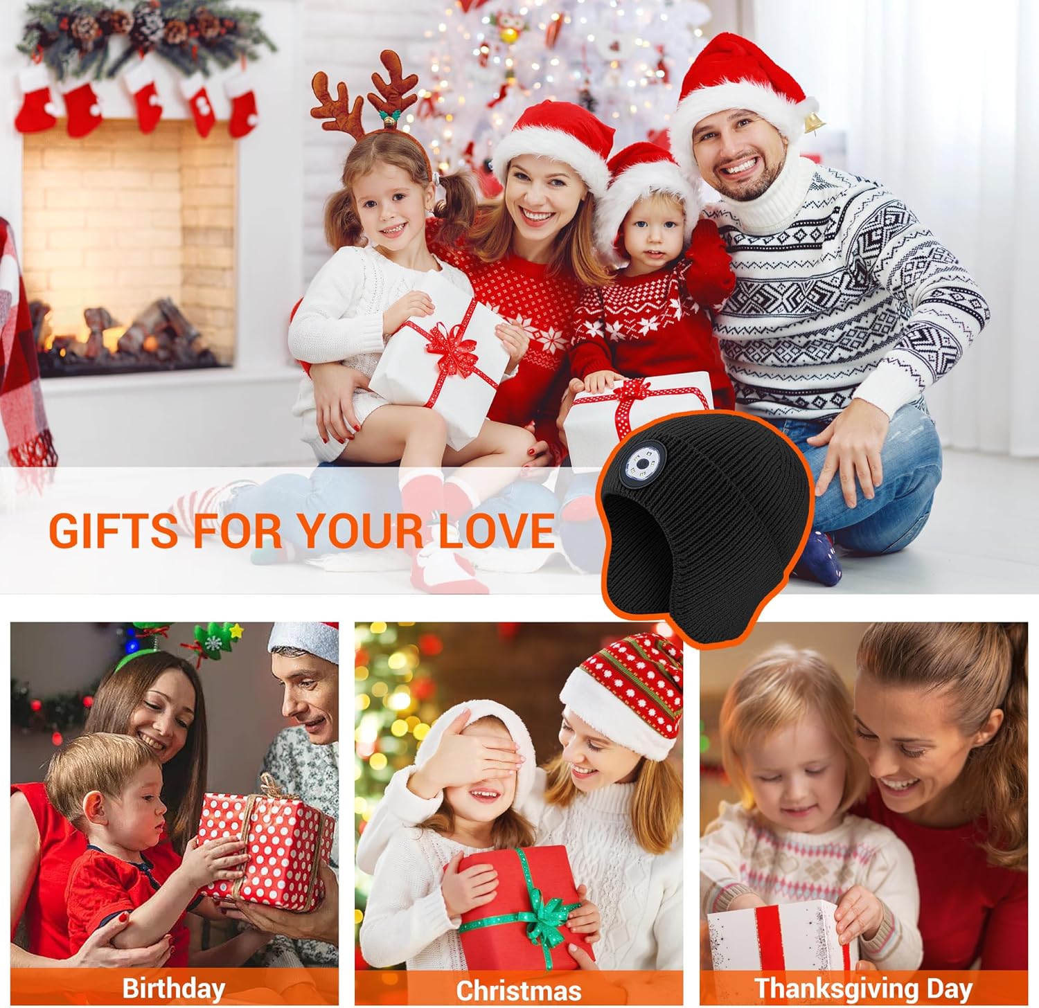 TOUCH TWO Beanie Hat with Light & Ear Flaps, USB Rechargeable LED Headlamp Cap-Winter Hat Stocking Stuffers Gifts