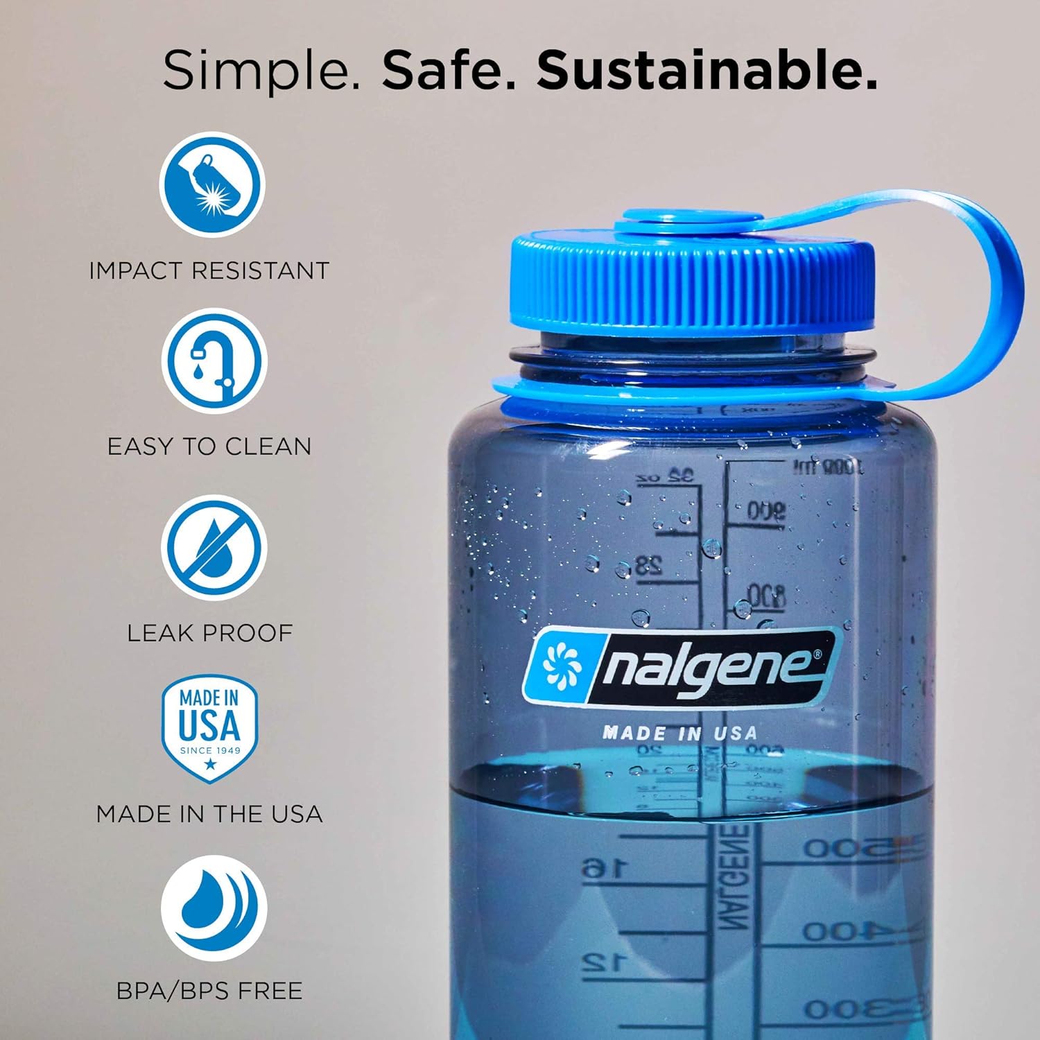 Nalgene Sustain Botella de agua Tritan sin BPA hecha con material derivado del 50 % de residuos de plástico, 946 ml, boca ancha, color rojo