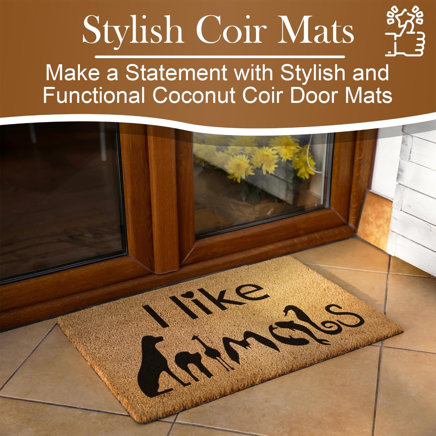 Tapete para puerta con texto en inglés “I Like Animals”, resistente fibra de coco gruesa para exterioresinteriores con respaldo de PVC