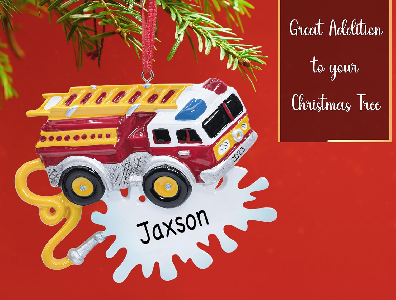 Adorno de Navidad personalizado para camión de bomberos 2023  Personalización gratuita  Motor de bomberos para árbol de Navidad  Bombero bombero