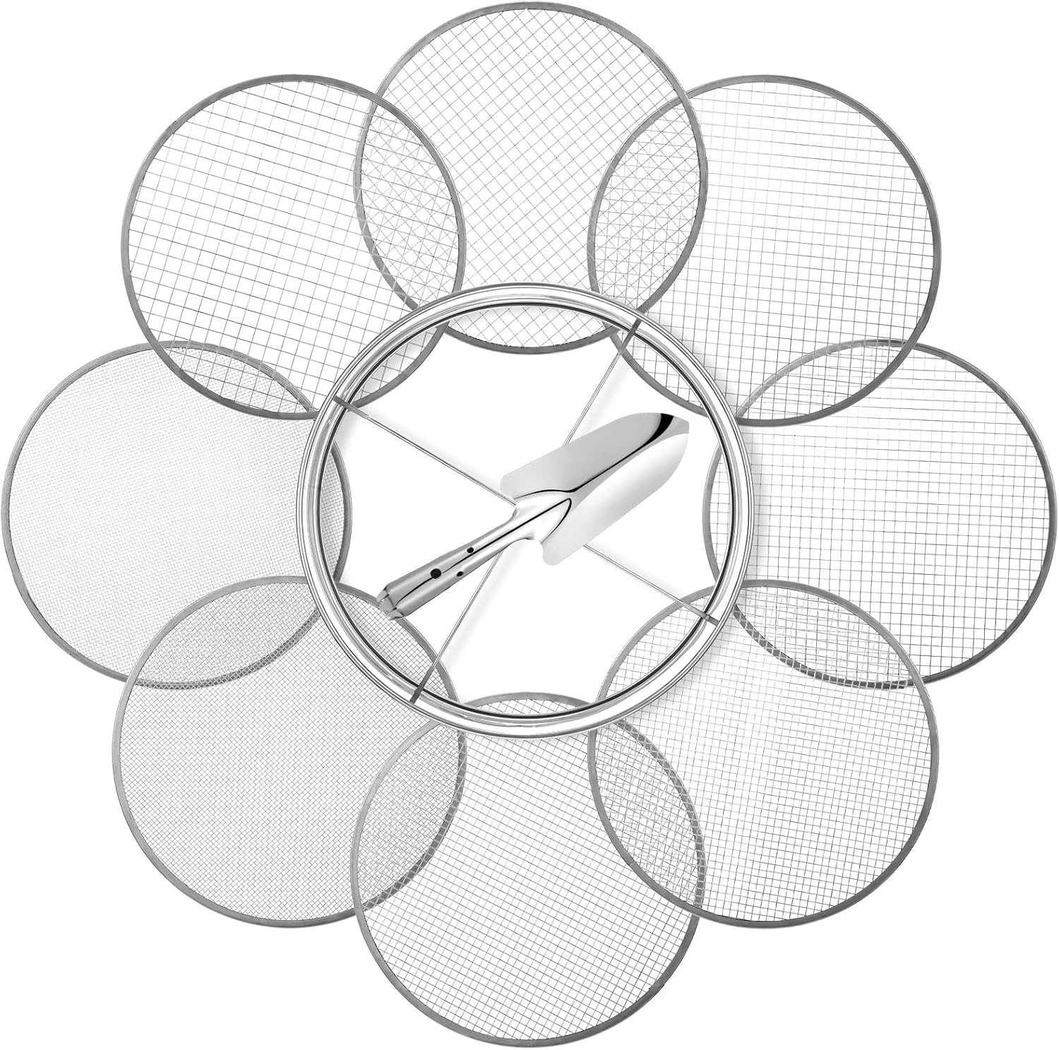 Juego de 10 tamices de acero inoxidable de 12 pulgadas para macetas de jardín con 8 filtros intercambiables de malla de tamaños 2, 3, 5, 6, 7, 9,
