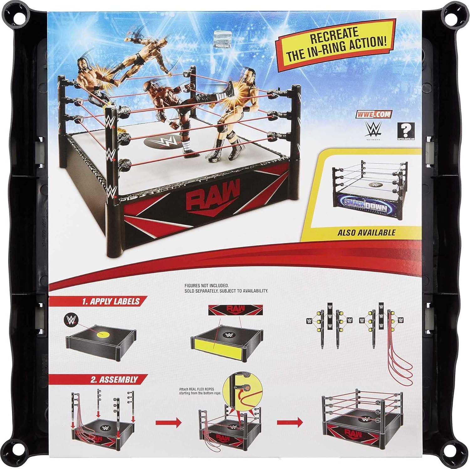 WWE Anillo Superstar (14 pulgadas) con alfombrilla de resorte y cuerdas flexibles reales para figuras de acción regalo para edades de 6 años en