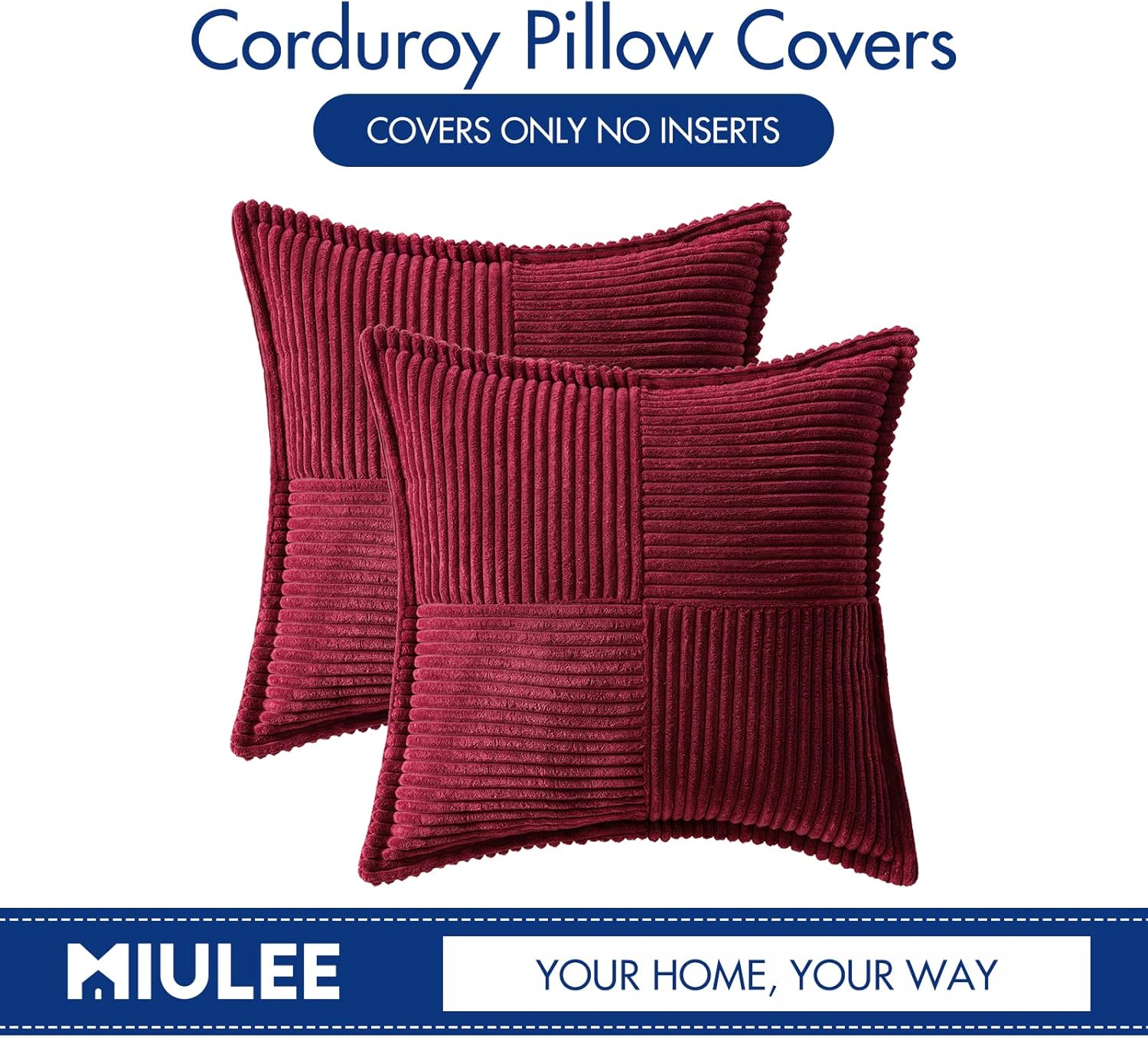 MIULEE Juego de 2 fundas de almohada de pana con empalme, súper suaves, bohemias, a rayas, decorativas, con textura, para sofá, cama, sala de estar,