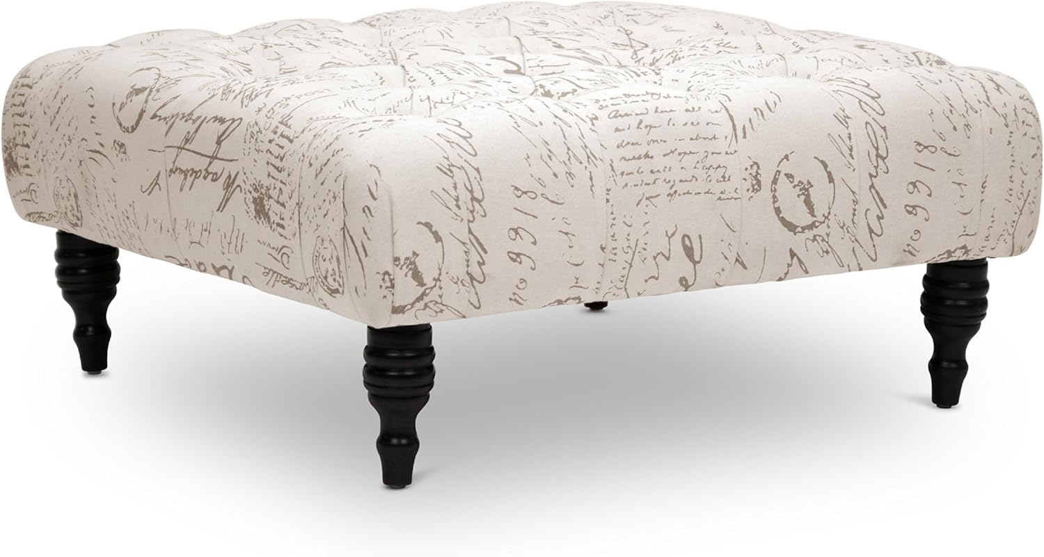 Baxton Studio Keswick Script Print – Otomana moderna copetuda, color beige