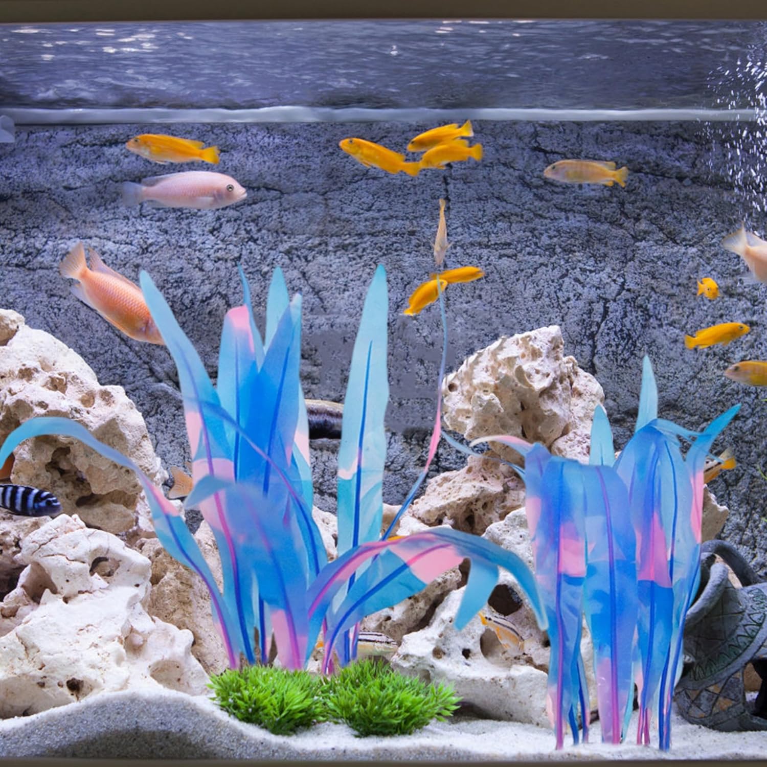Kaiyuan Dynasty 2 plantas artificiales de silicona para acuario, plantas artificiales para pecera, quelpa brillante, decoración de plantas de