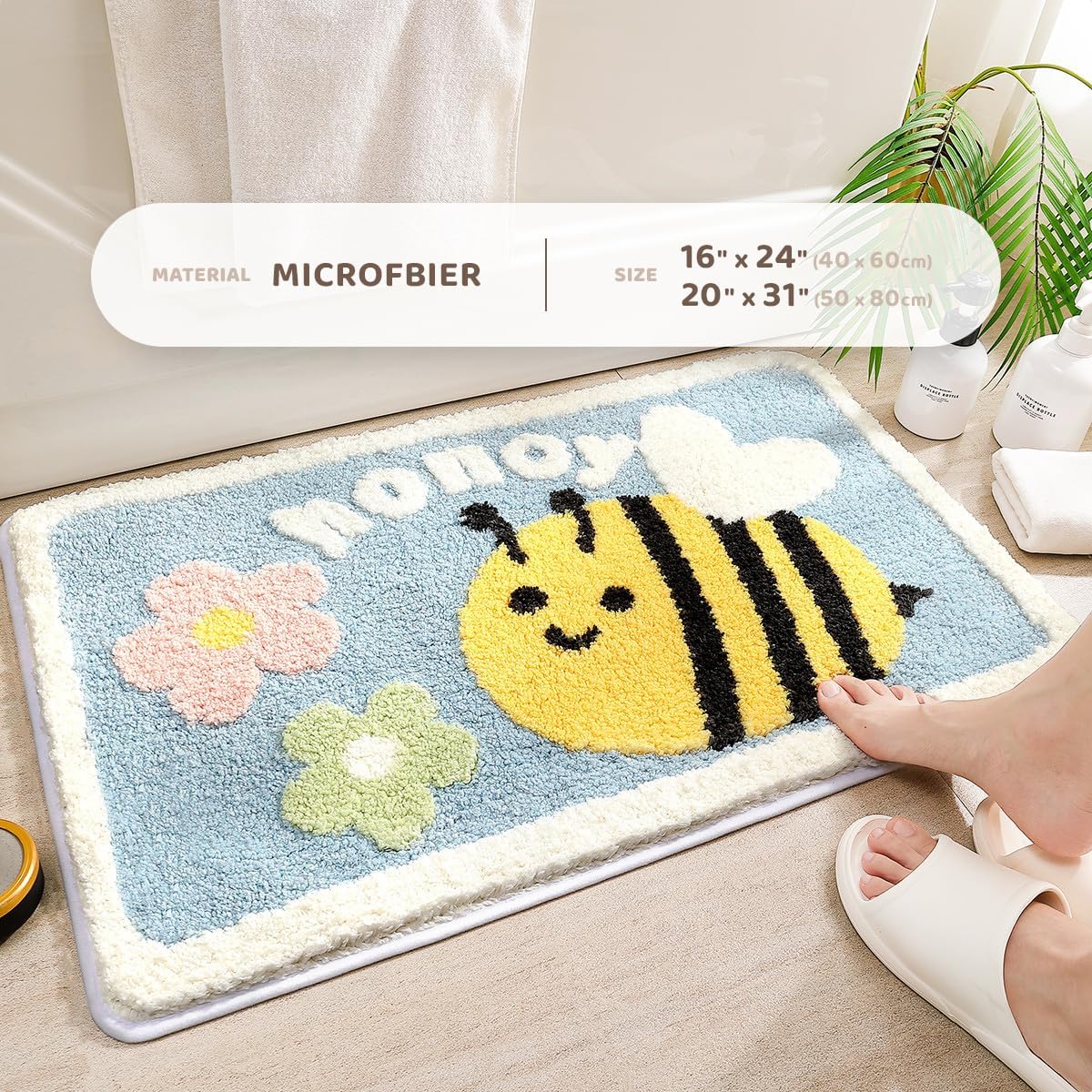 Tapete de baño con diseño de animales, 16 x 24 pulgadas, extra suave y absorbente, lavable a máquina, antideslizante para bañera, ducha y baño,