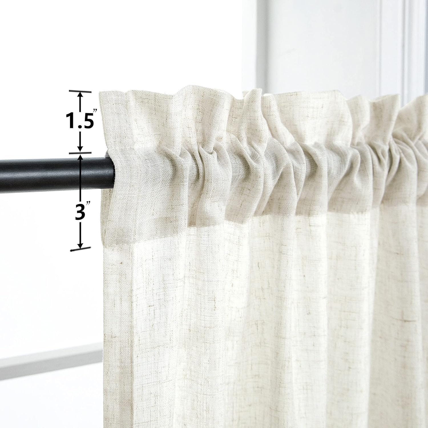 Mrs.Naturall Cortinas marfil de 90 pulgadas de largo para sala de estar, juego de 2 paneles con bolsillo para barra, mezcla de lino, ligeras,