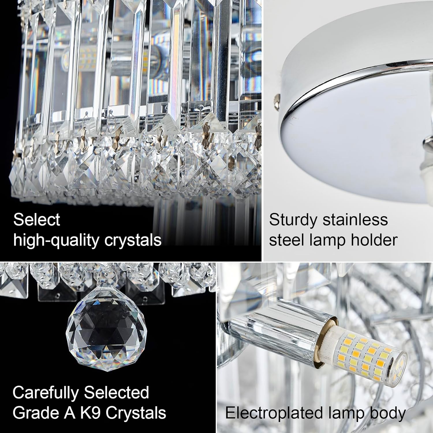 Candelabros de cristal, lámpara de cristal de 15 pulgadas para comedor, 8 luces de techo modernas cromadas, montaje empotrado, 3 neumáticos, lámpara