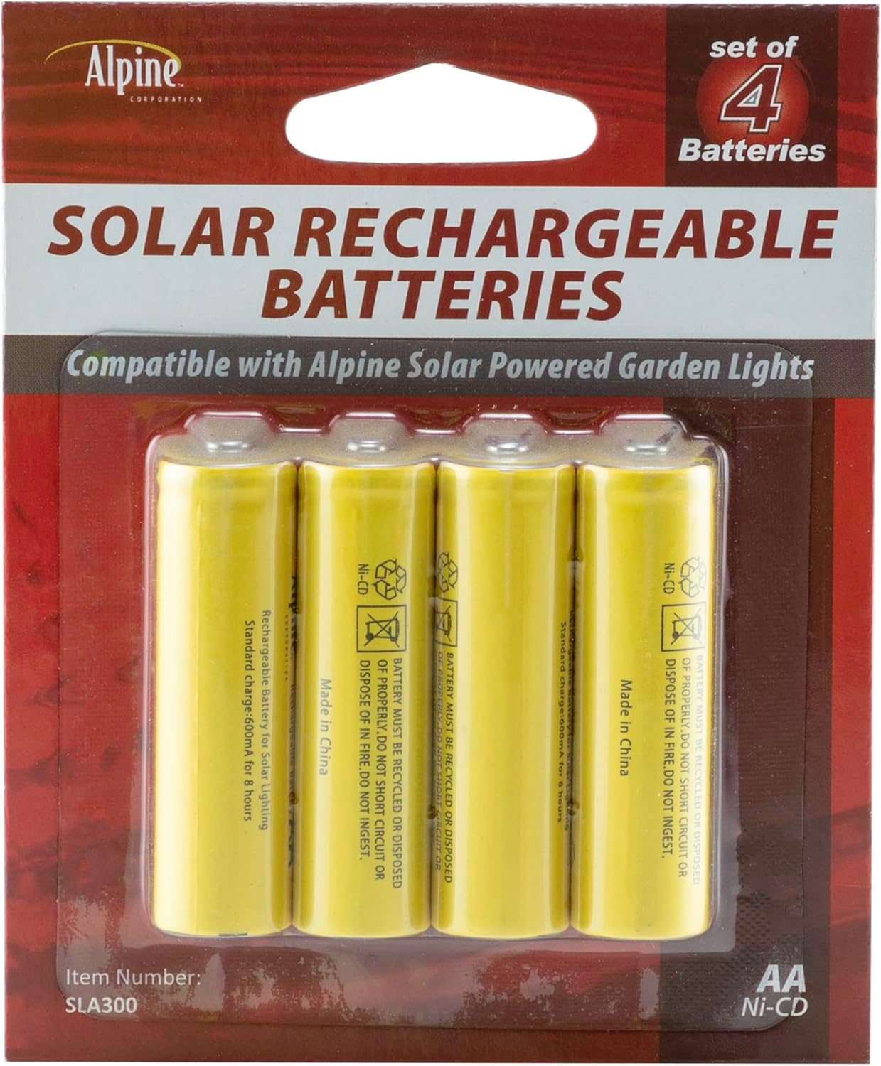 Alpine Corporation AA Ni-CD – Baterías recargables de repuesto para luces de jardín con energía solar, juego de 4, color dorado