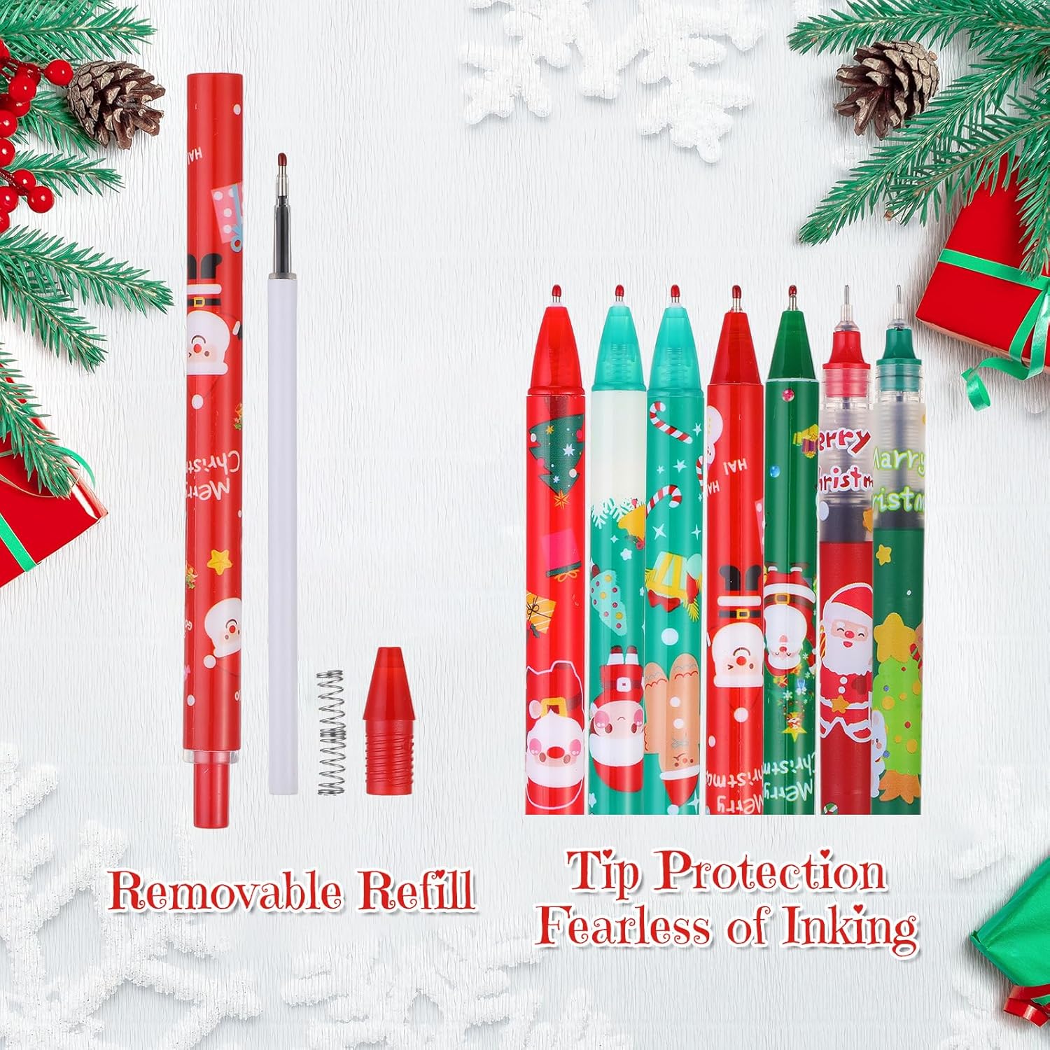 210 bolígrafos de tinta de gel de Navidad, bonitos bolígrafos retráctiles de Navidad, bonitos bolígrafos divertidos de dibujos animados a granel,