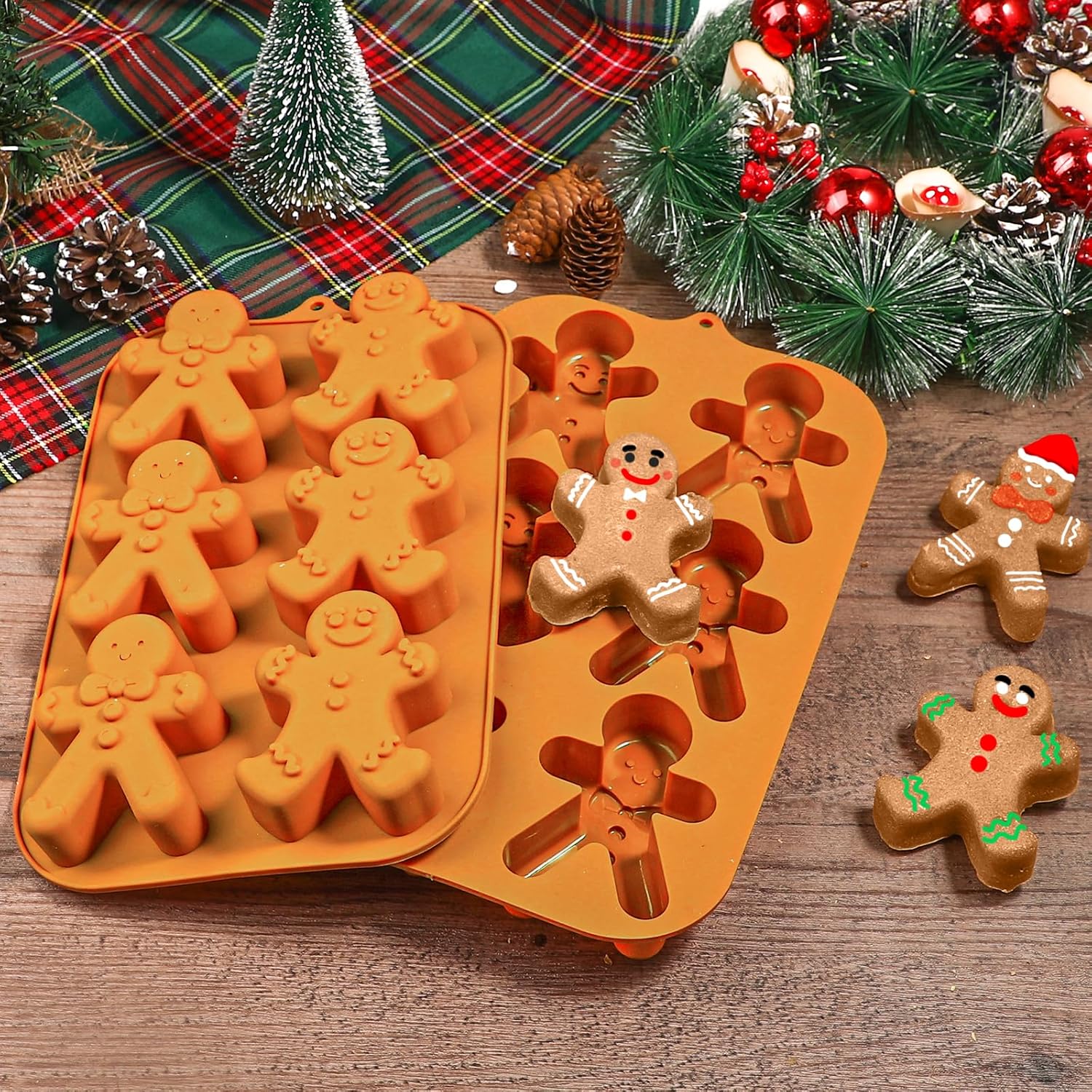 Webake Molde de silicona para hombre de jengibre, 6 cavidades con forma de hombre de jengibre para pasteles, jabón, gelatina, galletas (paquete de 2)