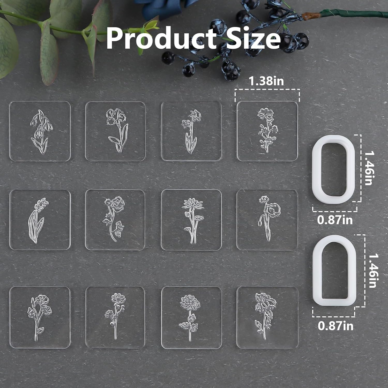 Puocaon Sello acrílico de arcilla polimérica  12 piezas de placa de textura acrílica de flor de nacimiento para la fabricación de joyas de arcilla