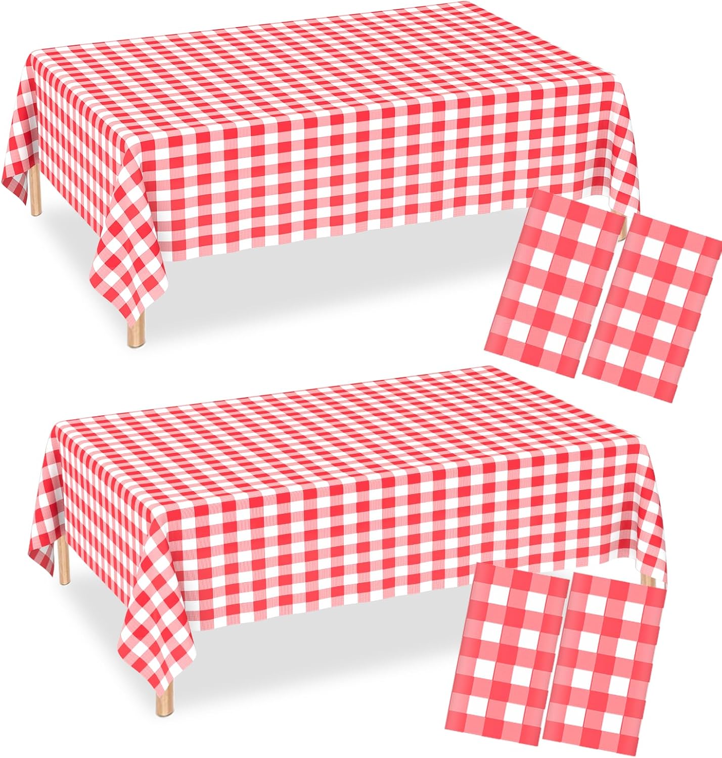 WNINK Paquete de 4 manteles rectangulares a cuadros rojos y blancos, desechables, de plástico a cuadros rojos, para fiestas, Navidad, picnic al aire