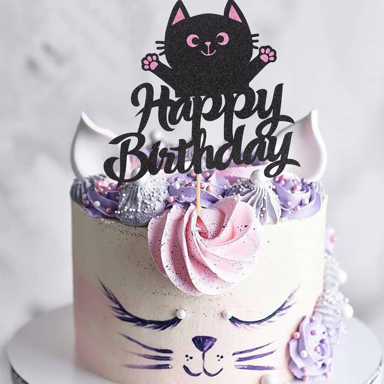 1 adorno para pastel de cumpleaños con temática de mascotas, lindo miau pawty fiesta de cumpleaños, decoración de fiesta de baby shower para niños y