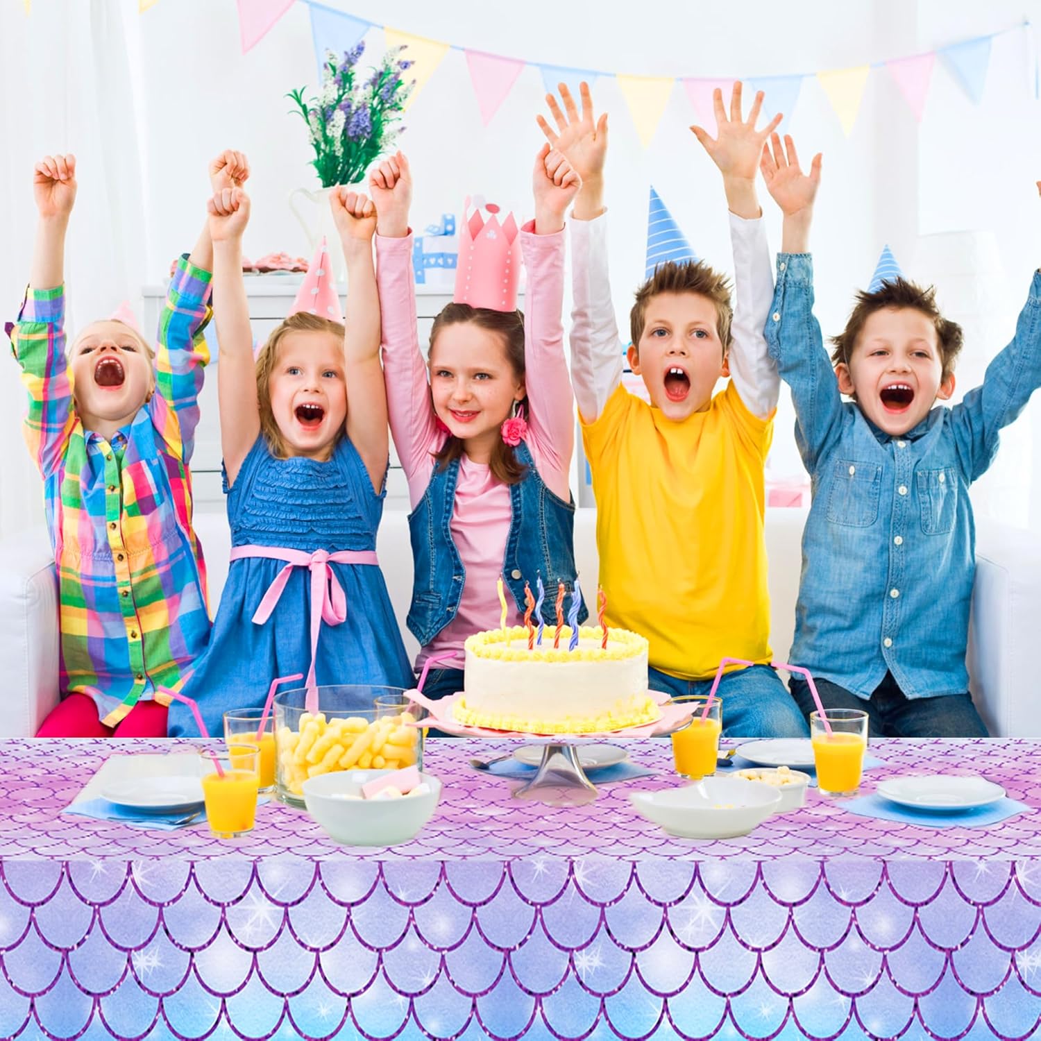 Mantel de sirena para fiesta de cumpleaños, 3 piezas, manteles de sirena con diferentes temas marinos para fiestas, suministros de decoración de