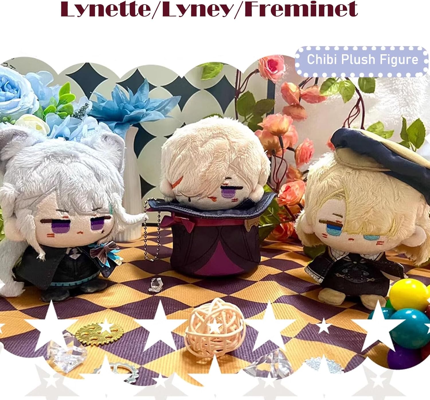 CALEMBOU Llavero de peluche de anime para mochila, figura de felpa de Chibi de 4 pulgadas, peluche Furina Lyney Neuvillette para fanáticos (Lyney)
