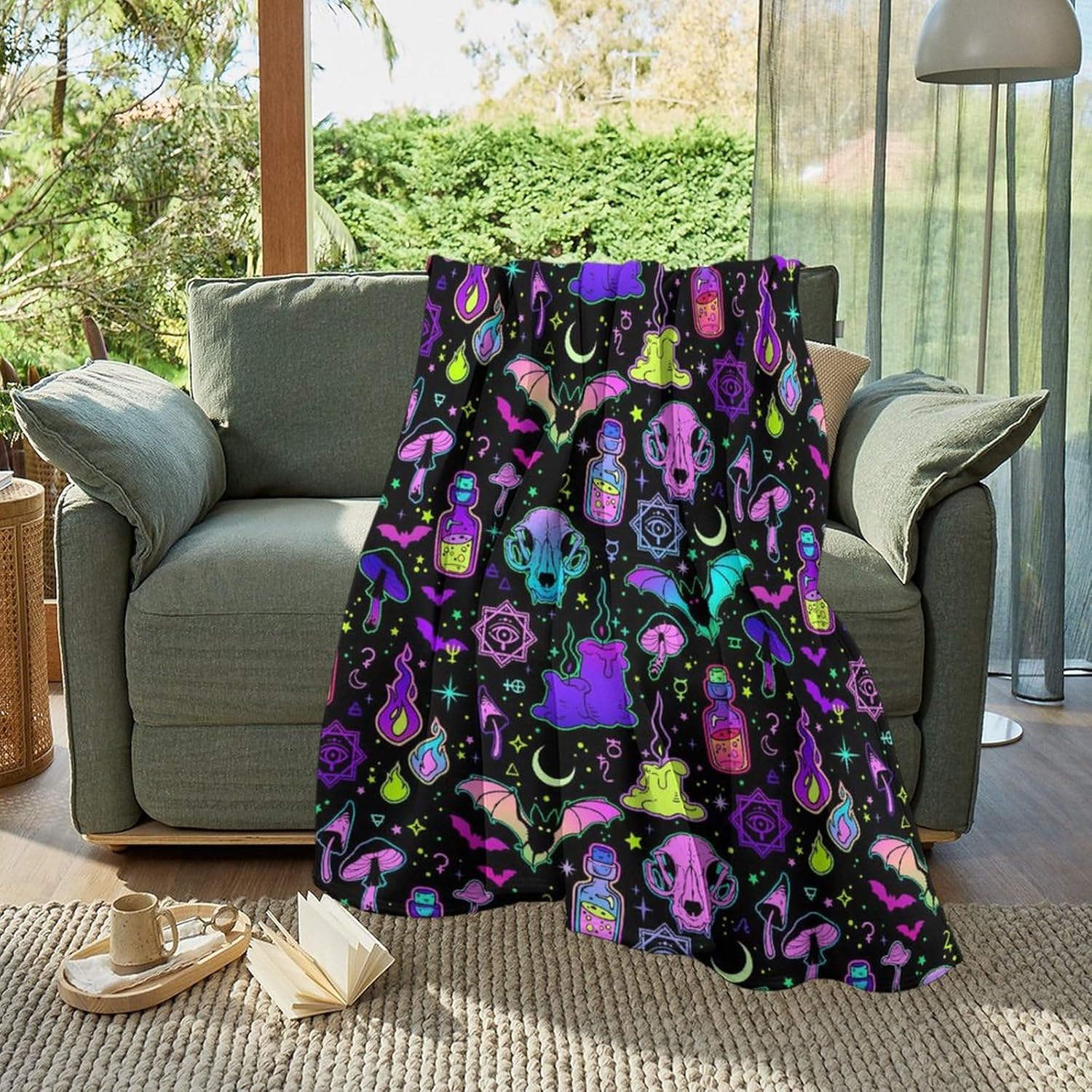 Manta de franela ligera para hombres y niños, compatible con bruja mágica gótica, manta de otoño pequeña y grande, bonita manta de forro polar para