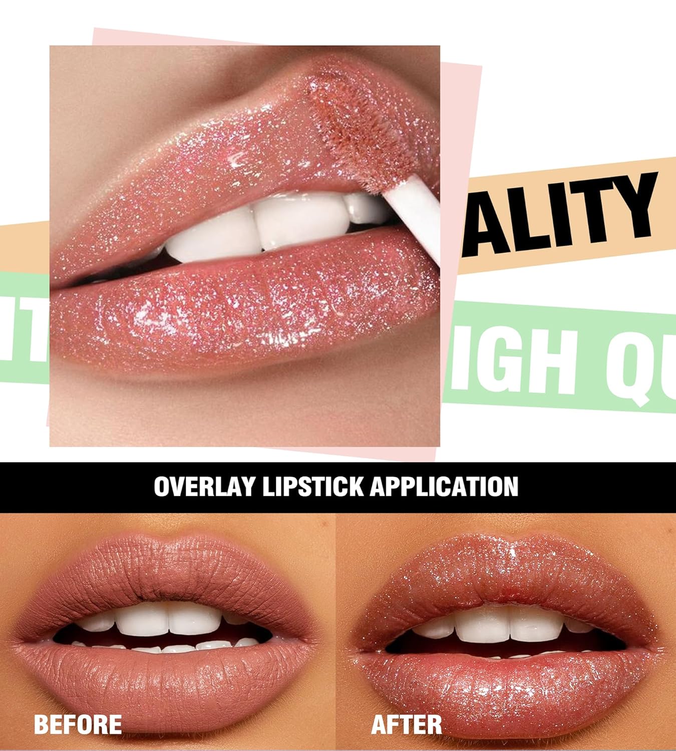 Brillo labial brillante, brillo labial líquido nacarado de alto brillo, acabado brillante con purpurina, impermeable, de larga duración, lindos