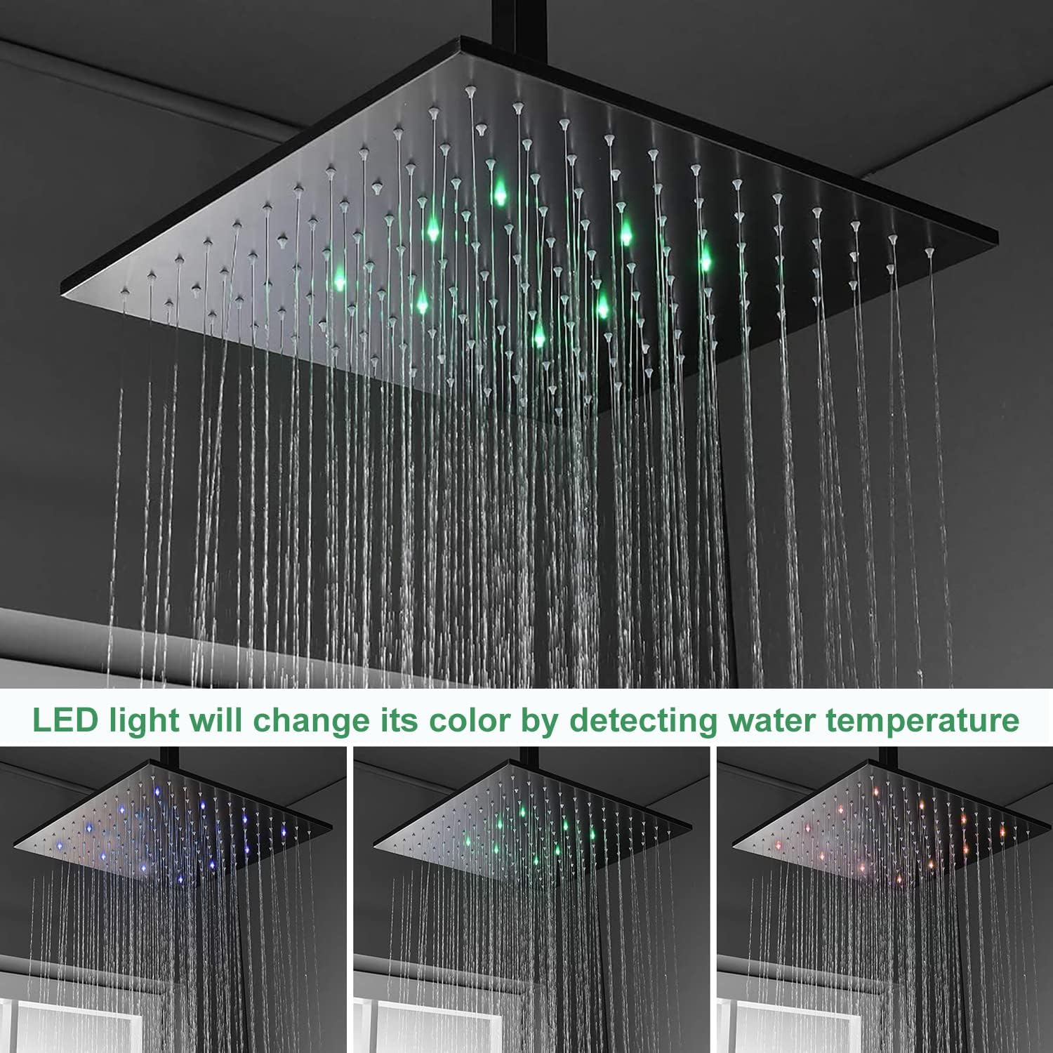 Sistema de ducha Body Jet WHSHOWER con válvula termostática, grifo de lluvia combinado con doble función, 4 chorros corporales, cabezal de ducha LED