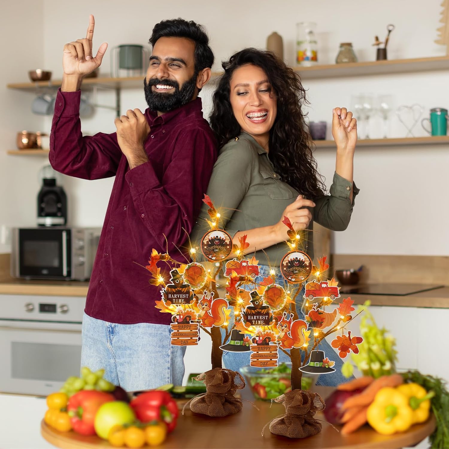 Capoda Árbol de Acción de Gracias para decoración de mesa de Acción de Gracias, árbol de arce iluminado de 24 pulgadas con 18 piezas de adornos