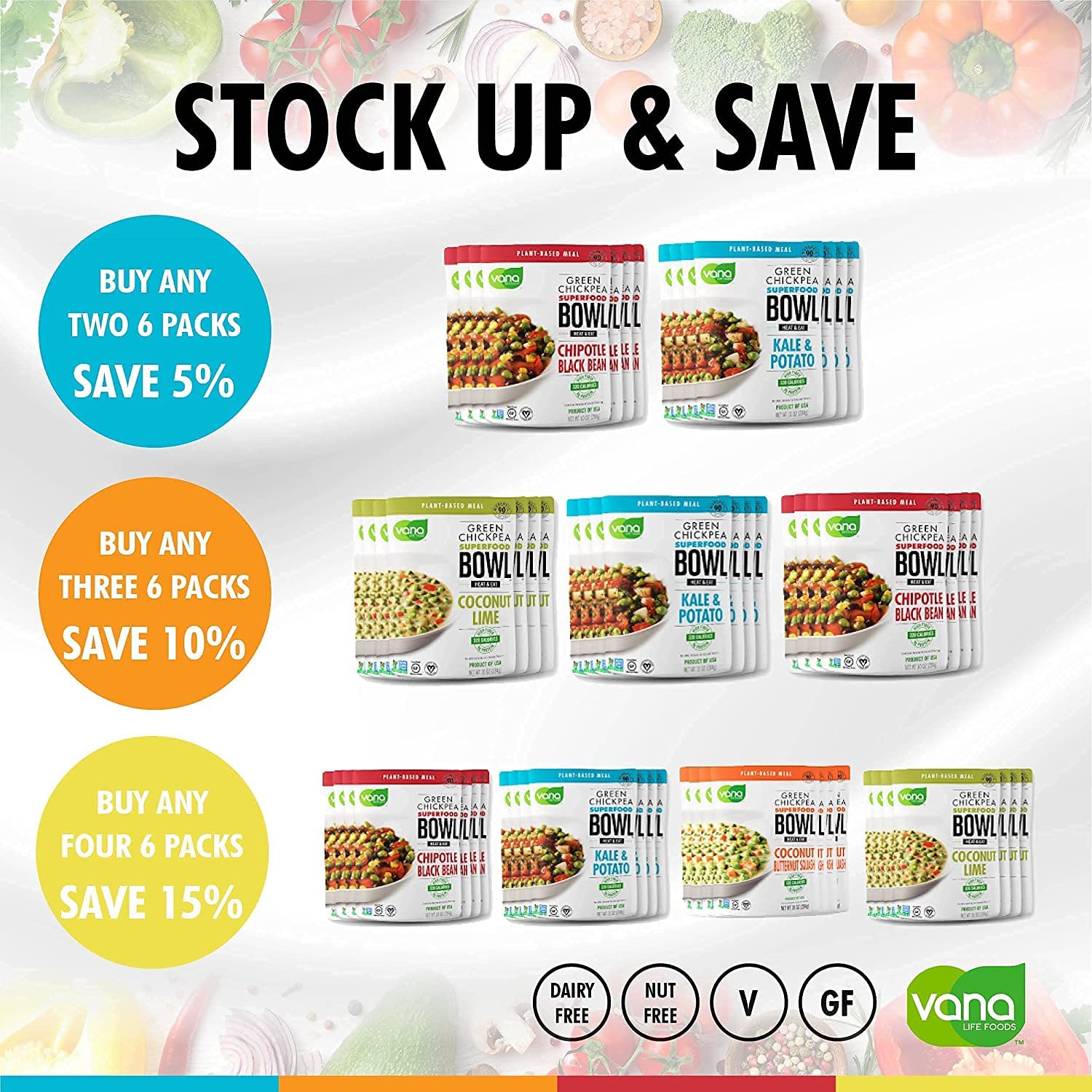 Vana Life’s Foods – Comida preparada a base de plantas, tazón de superalimento de garbanzos verdes, cuenco cocido para microondas para calentar y