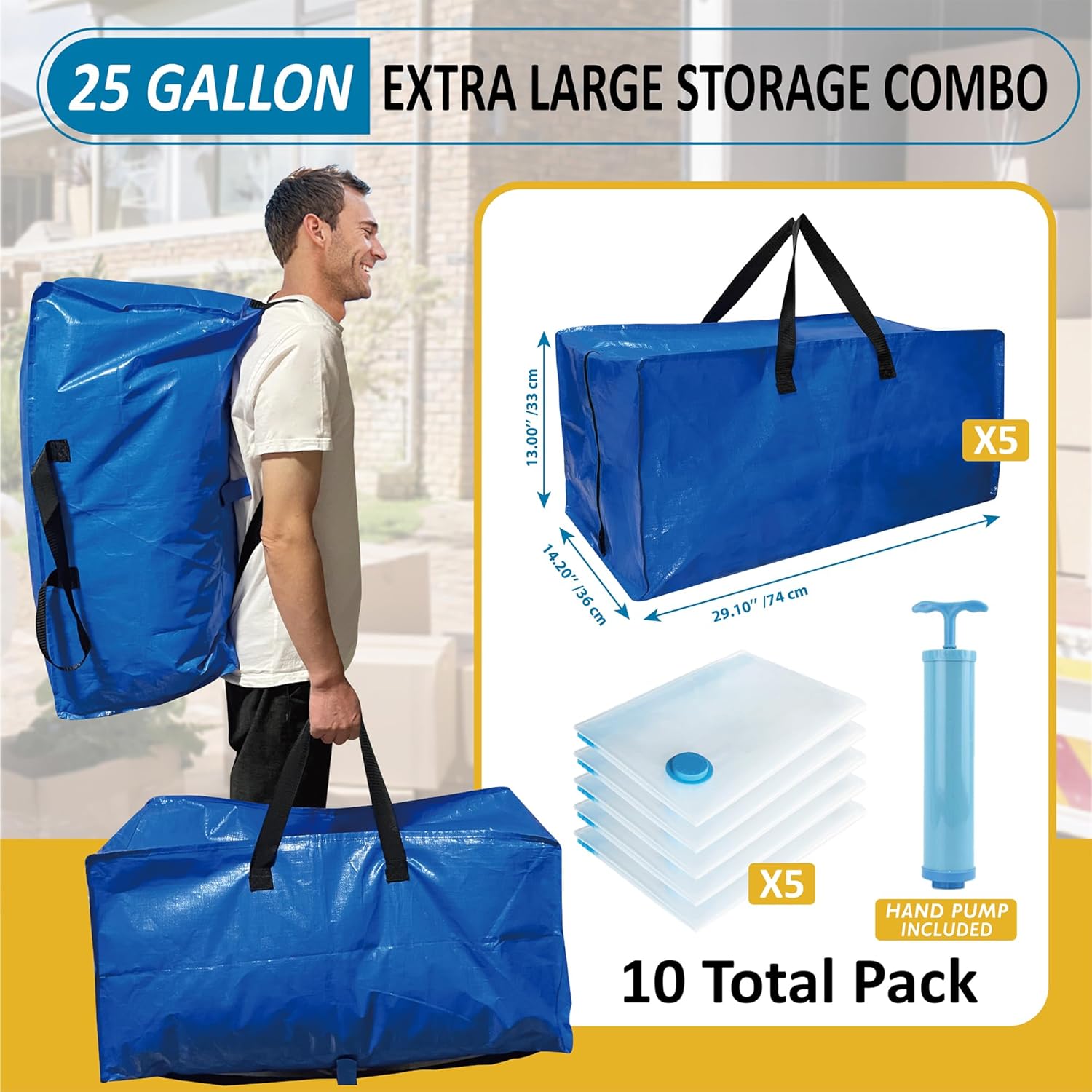 Paquete de 10 bolsas de mudanza extra grandes resistentes con correas de mochila y bolsas de almacenamiento al vacío, combo de suministros de