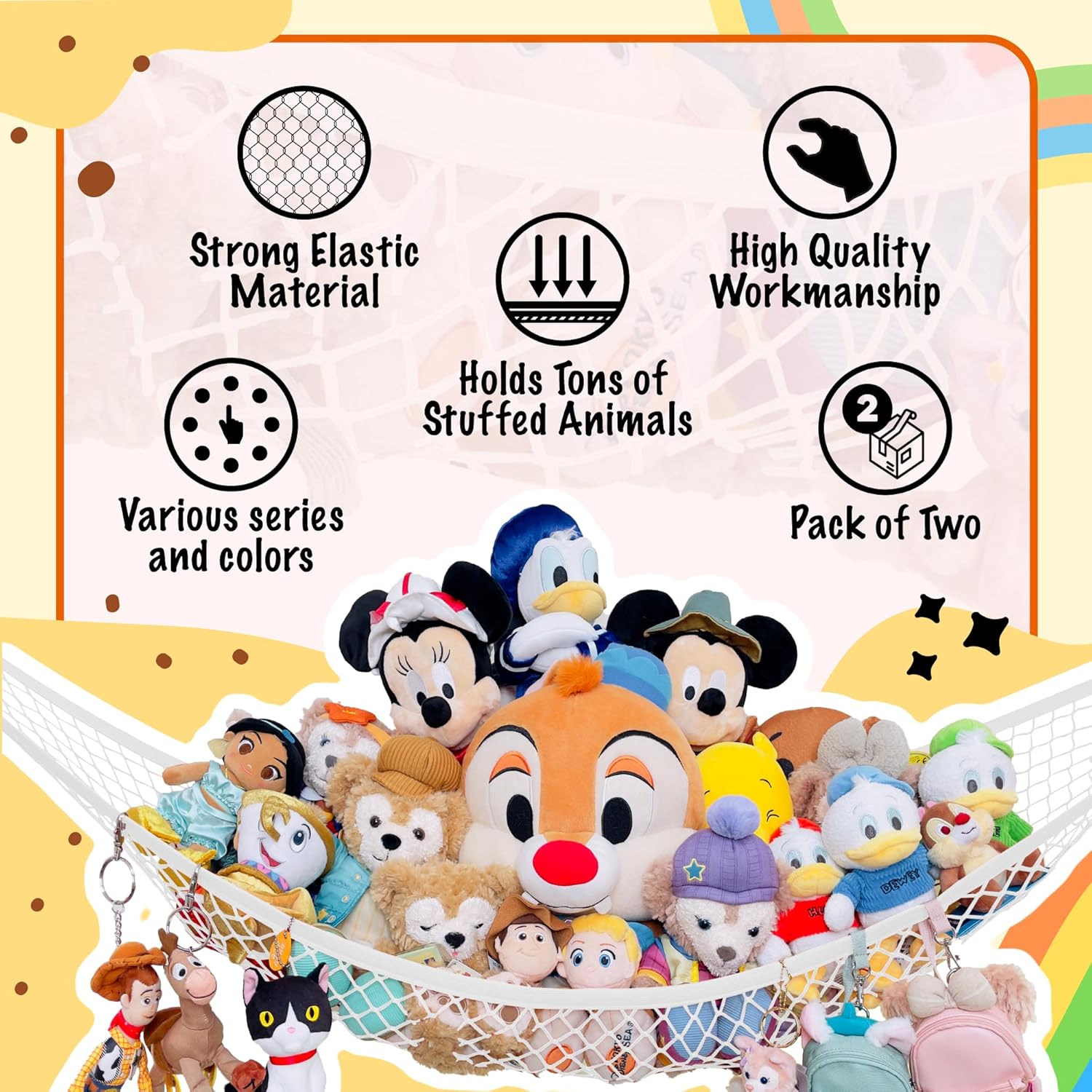 Hamaca de animales de peluche para juguetes de peluche, red de almacenamiento para colgar en las esquinas para organizar tu colección de peluches y