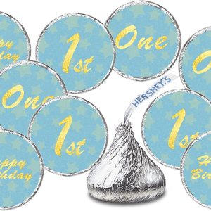 Calcomanías de besos de primer cumpleaños, etiquetas de beso azul para fiesta de cumpleaños de niños, decoraciones de mesa de gotas de chocolate, Calcomanías de besos de primer cumpleaños, etiquetas de beso azul para fiesta de cumpleaños de niños, decoraciones de mesa de gotas de chocolate,
