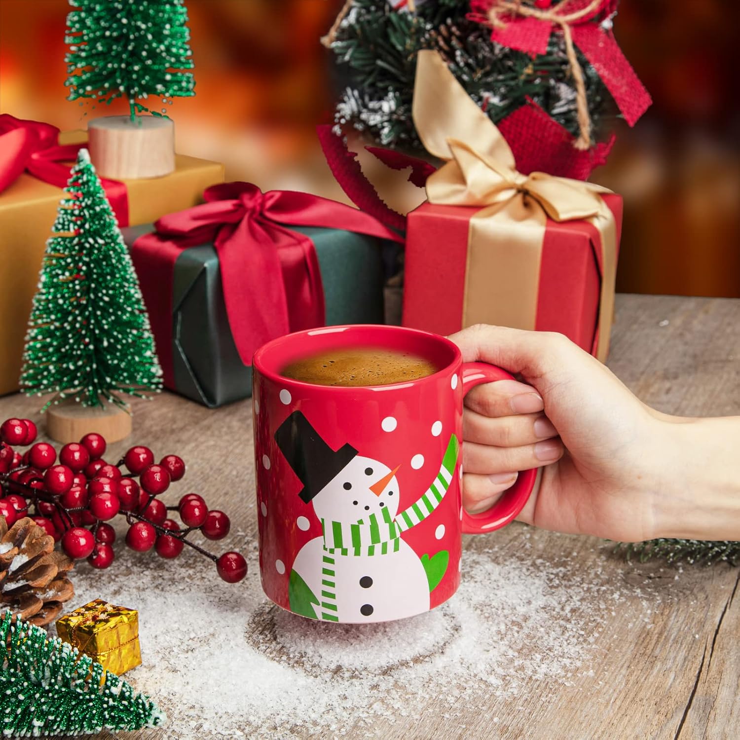 HEPHETER 2 tazas de cerámica de Navidad, tazas de 12 onzas con asa, aptas para microondas para café, té, cacao, leche, cereales, los mejores regalos