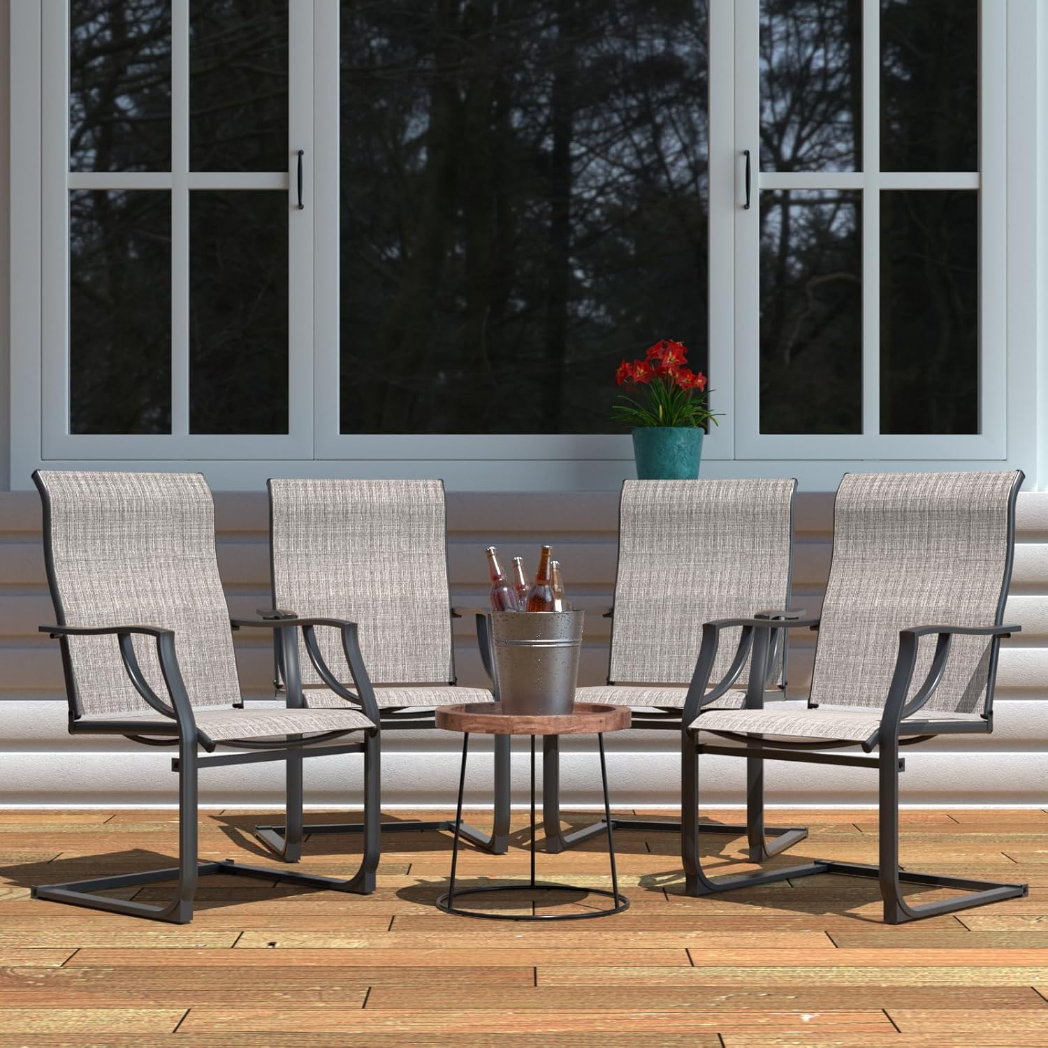Amopatio Juego de 4 sillas de patio, sillas de comedor al aire libre para todo tipo de clima, muebles de jardín transpirables para patio trasero,