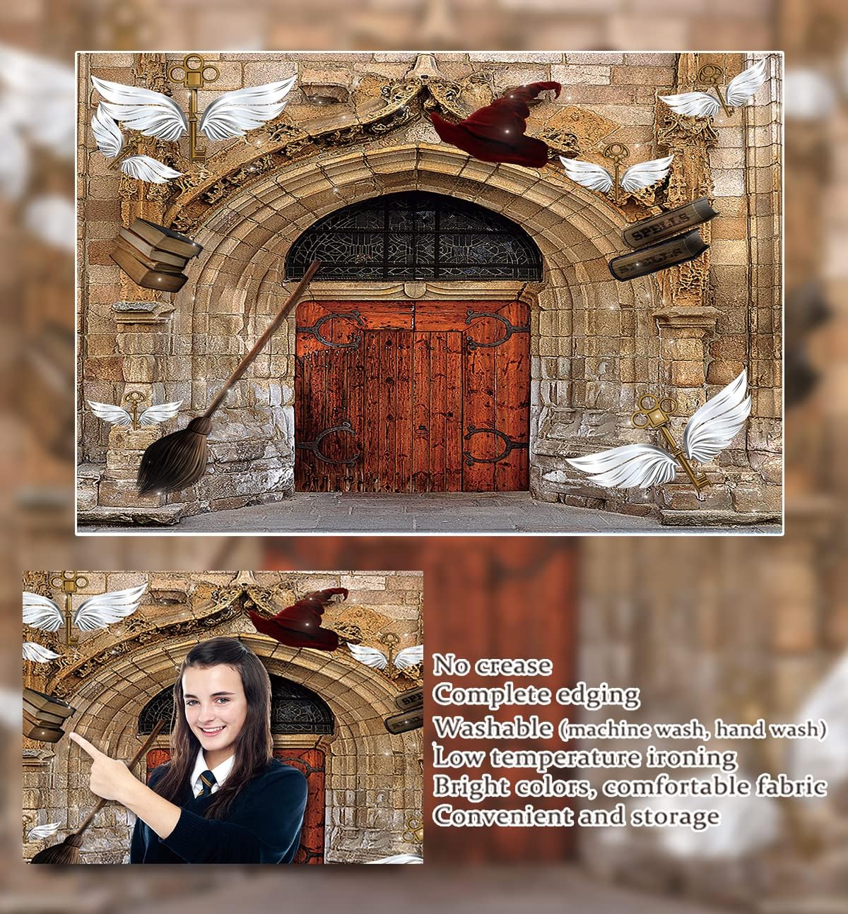 Telón de fondo mágico de mago de tela de 7 x 5 pies, para escuela, castillo, aventura, fotografía, fondo, decoración de fiesta de Halloween, tapiz
