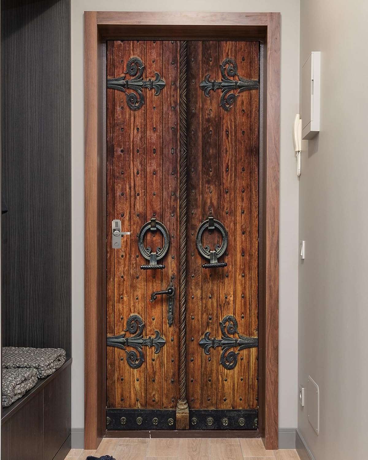 FLFK Calcomanía para puerta, retro, mural para despegar y pegar, tamaño combinado 36 x 80 pulgadas, dividido en 2 piezas