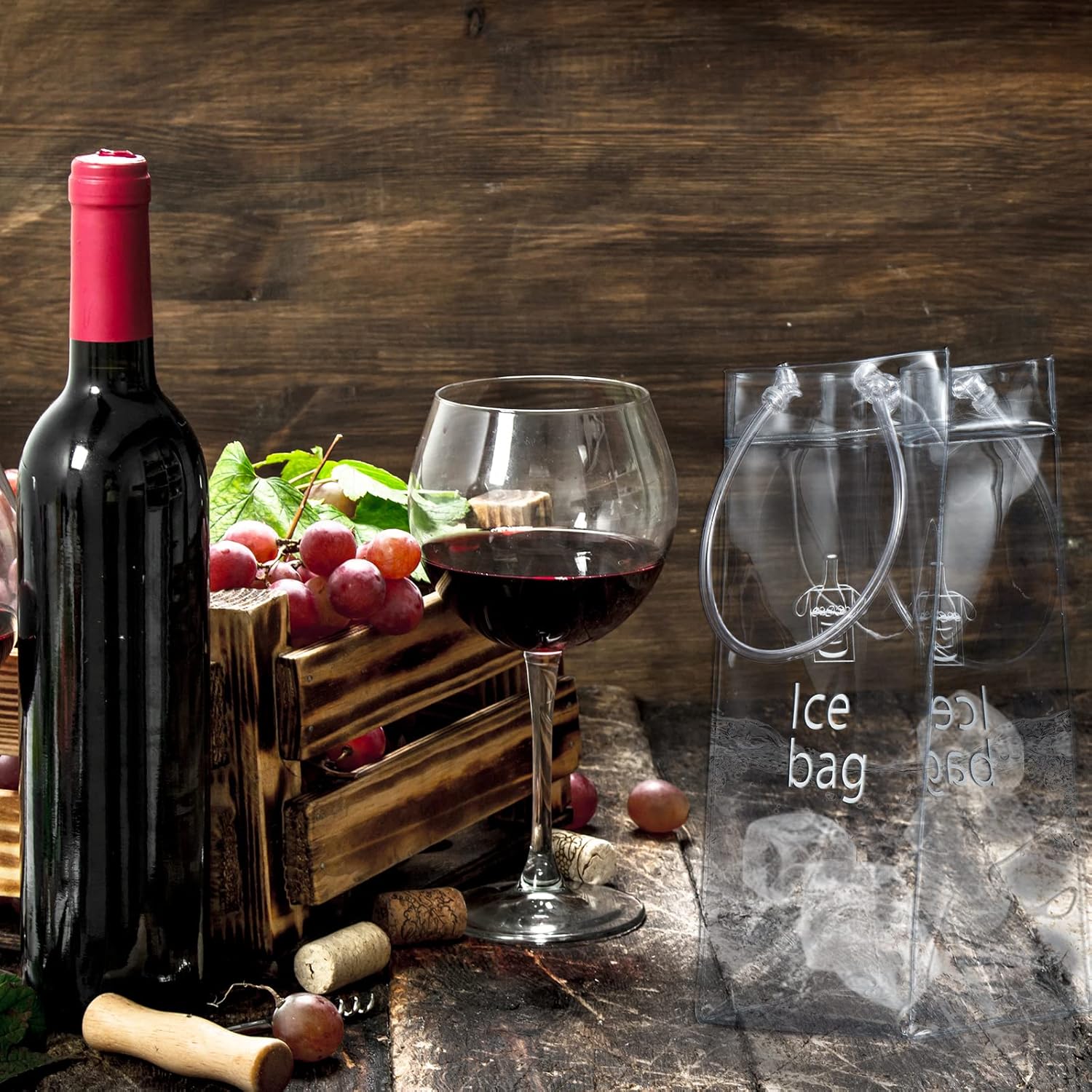 TACYKIBD Paquete de 3 bolsas portátiles para vino de hielo, bolsa plegable de PVC transparente, bolsa enfriadora de vino, bolsa fría de vino con asa