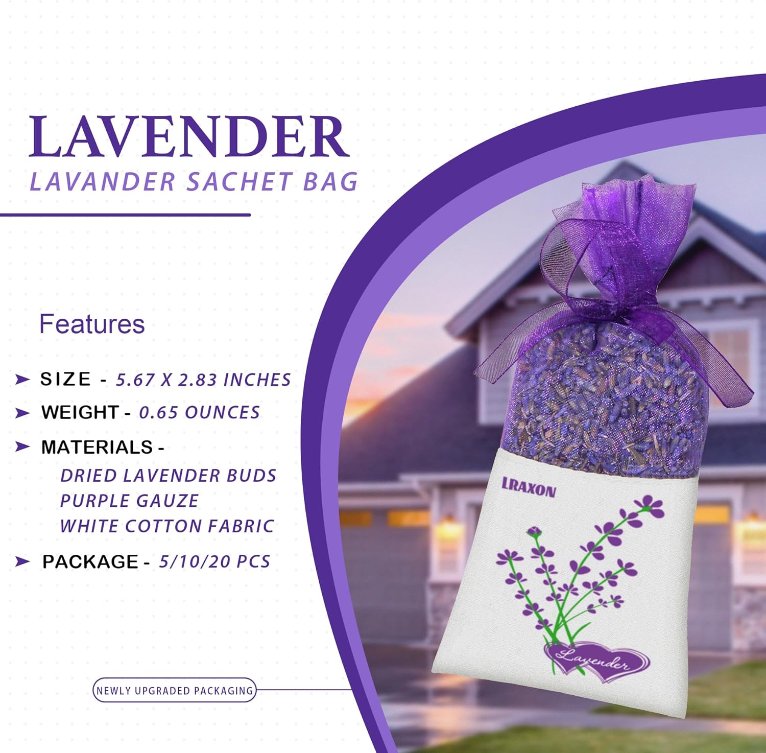 Bolsas de lavanda, 5 paquetes para cajones y armarios en cualquier lugar, flores de lavanda secas de 0.65 onzas por selección, aromas frescos de